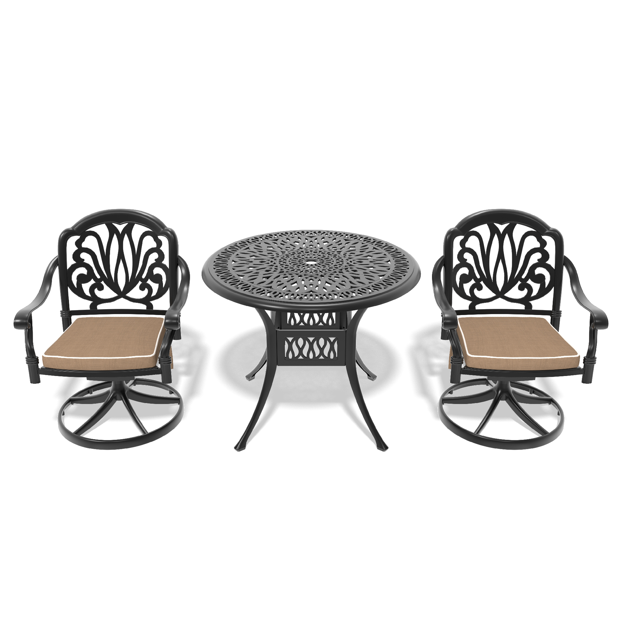 3-Piece All-Weather Cast Aluminum Dining Set, Include 2 Swivel Chairs and 35.43" Round Table With Black Frame - Image 3