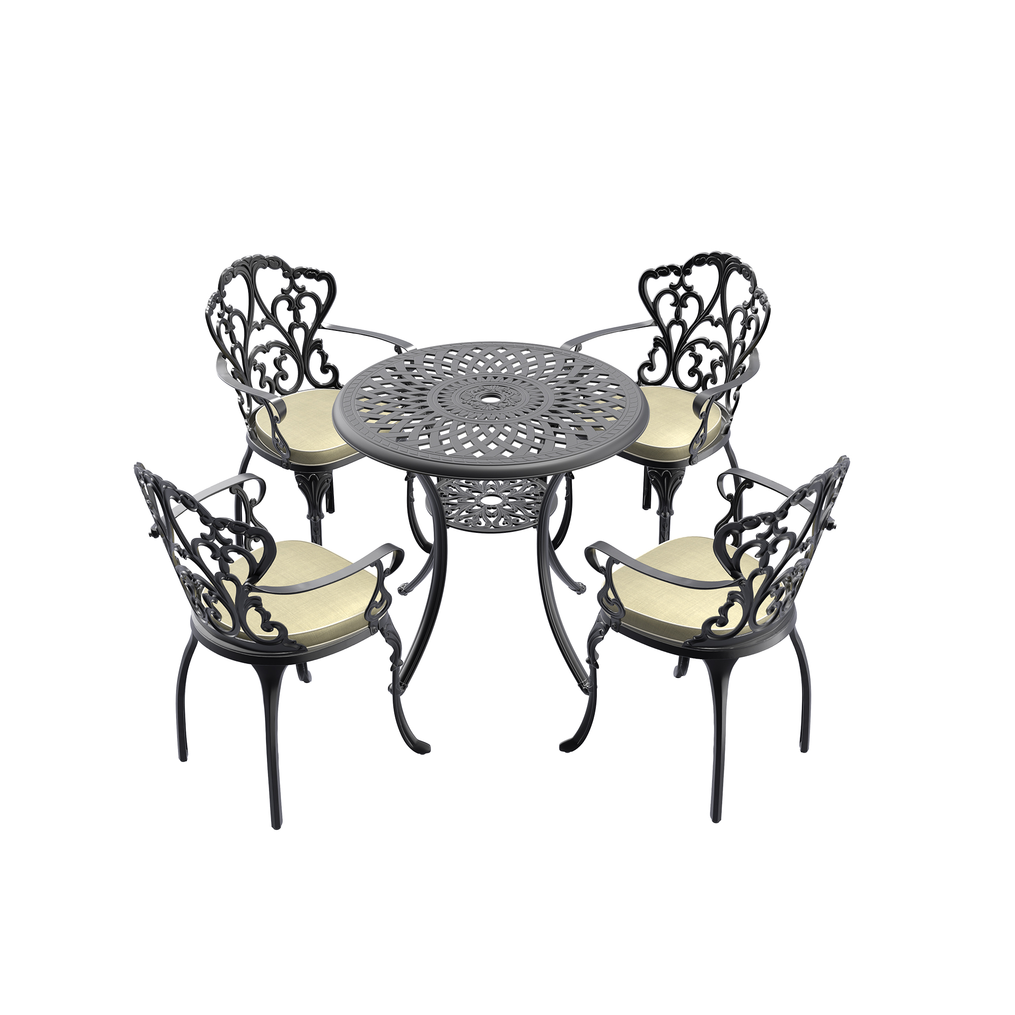 5-Piece Set Of Cast Aluminum Patio Furniture With Off-white Cushions (same as W1710S00540) - Image 2