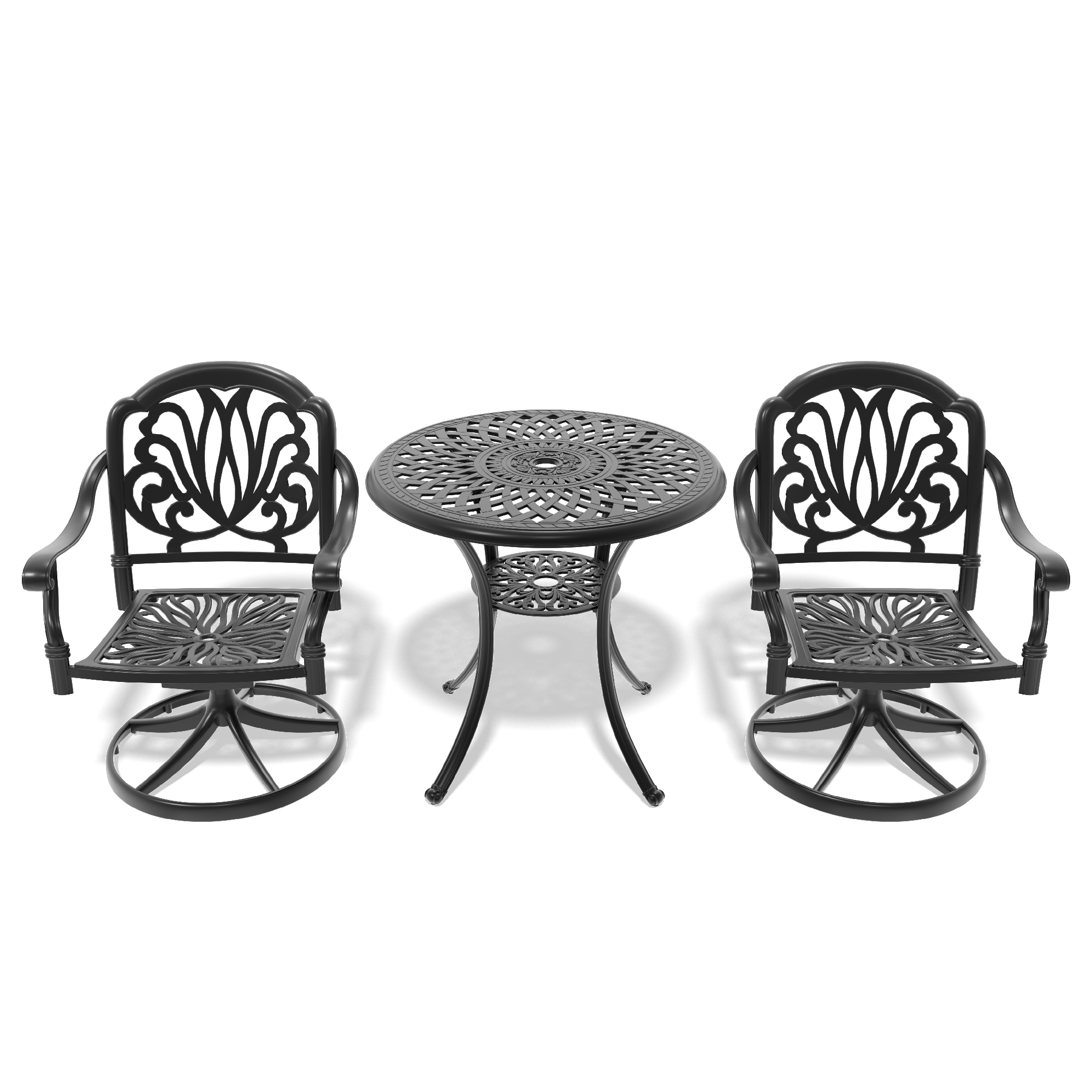 3-Piece All-Weather Cast Aluminum Dining Set, Include 2 Swivel Chairs and 30.71" Round Table With Black Frame - Image 2