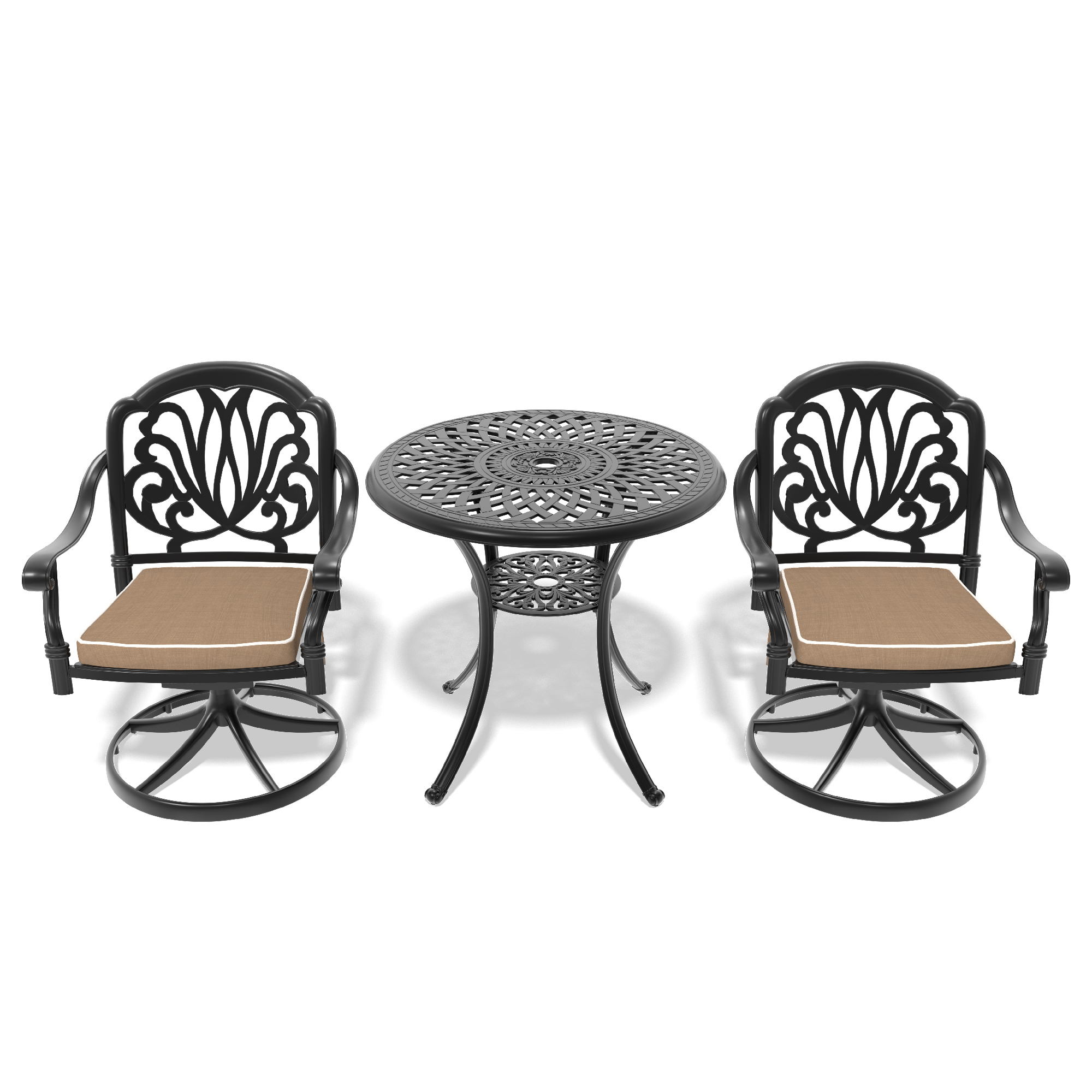 3-Piece All-Weather Cast Aluminum Dining Set, Include 2 Swivel Chairs and 30.71" Round Table With Black Frame - Image 3