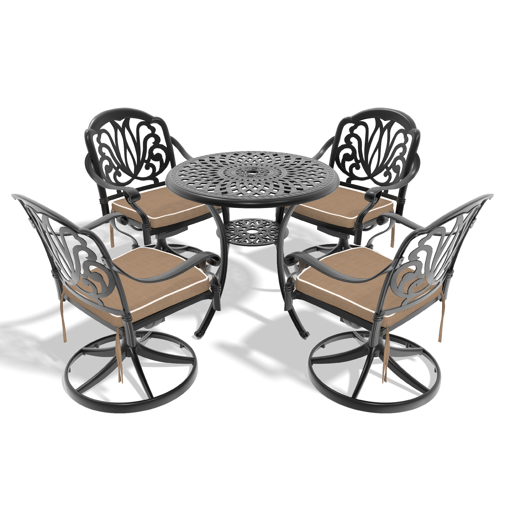 5-Piece All-Weather Cast Aluminum Dining Set, Include 4 Swivel Chairs and 30.71" Round Table With Black Frame (same sku: W1710S00431) - Image 2
