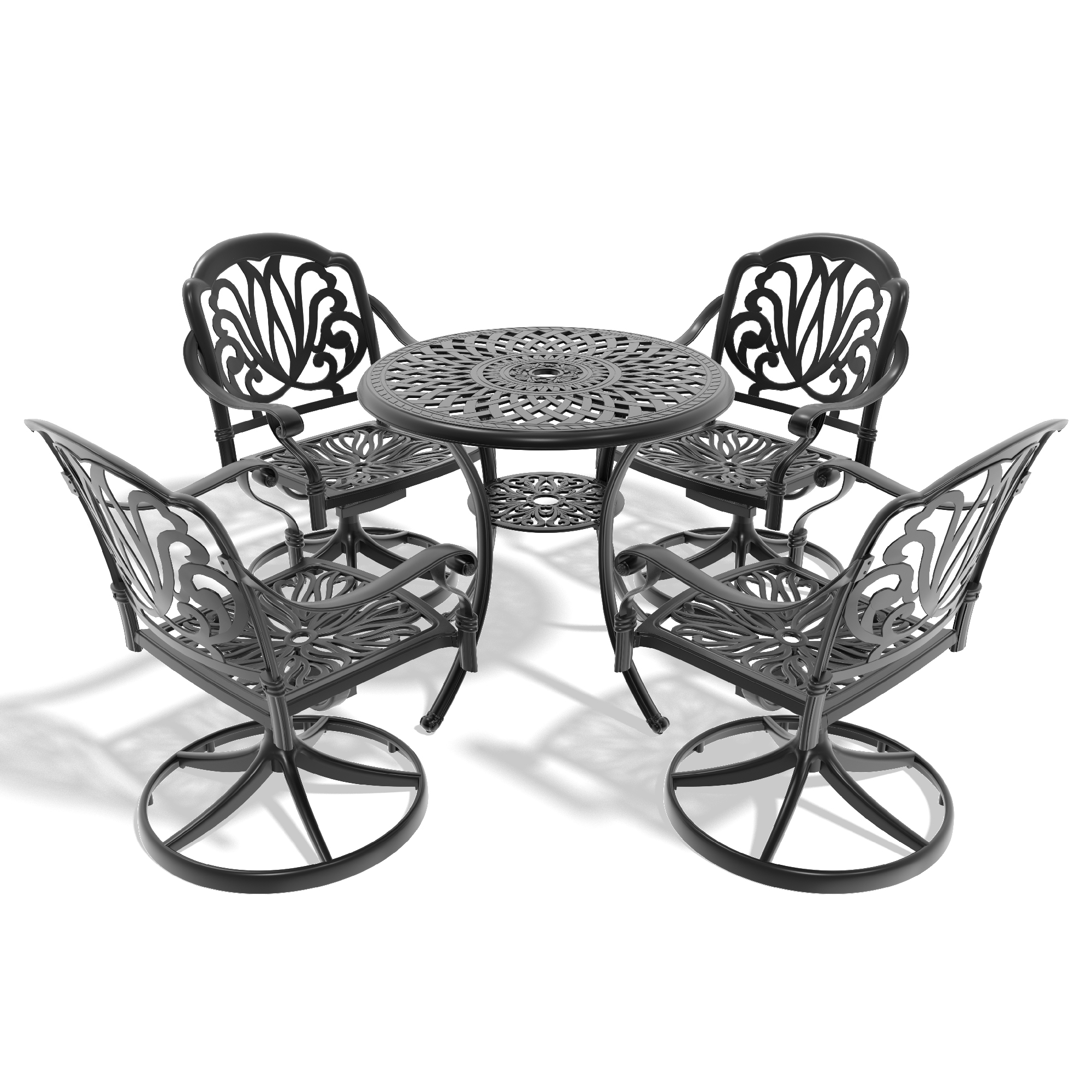5-Piece All-Weather Cast Aluminum Dining Set, Include 4 Swivel Chairs and 30.71" Round Table With Black Frame (same sku: W1710S00431) - Image 3