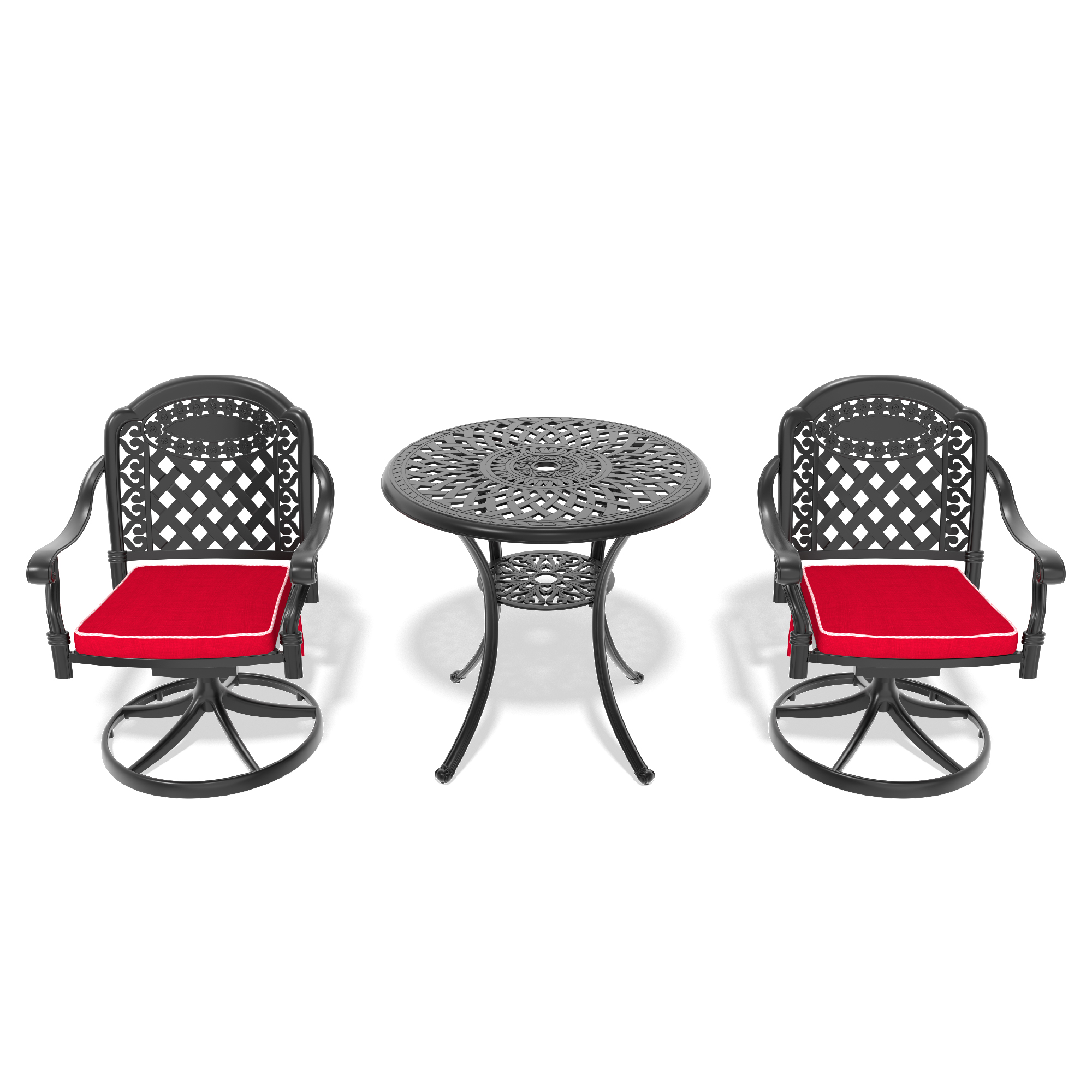 3-Piece All-Weather Cast Aluminum Dining Set, Include 2 Swivel Chairs and 30.71" Round Table With Black Frame - Image 2