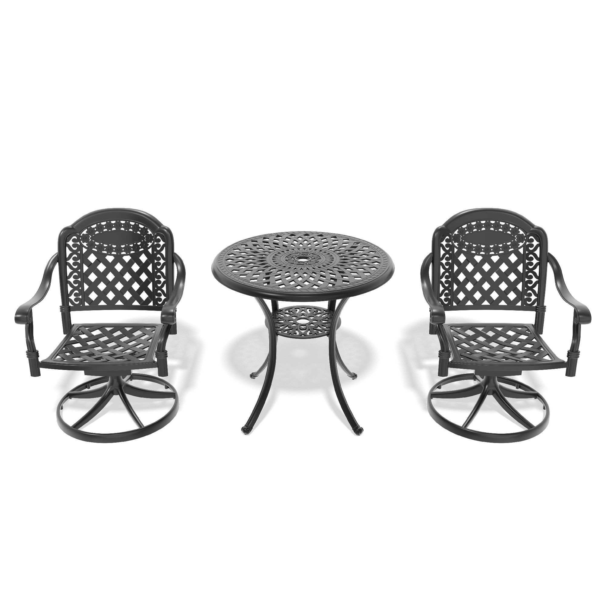 3-Piece All-Weather Cast Aluminum Dining Set, Include 2 Swivel Chairs and 30.71" Round Table With Black Frame - Image 3