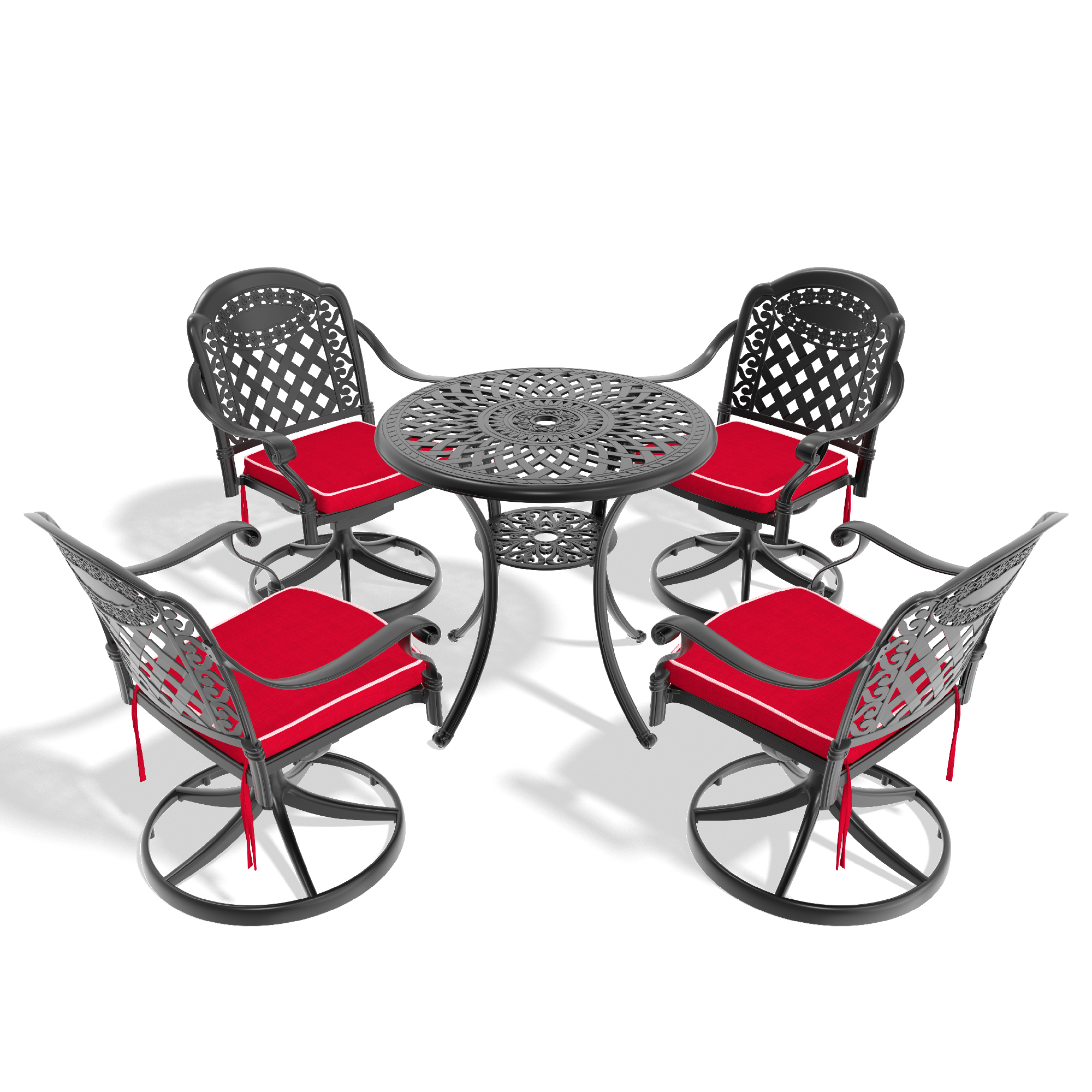 5-Piece All-Weather Cast Aluminum Dining Set, Include 4 Swivel Chairs and 30.71" Round Table With Black Frame (same sku: W1710S00432 ) - Image 2