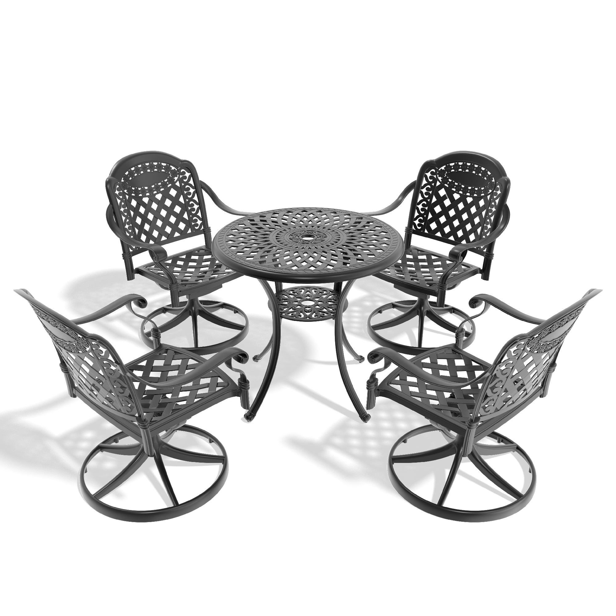 5-Piece All-Weather Cast Aluminum Dining Set, Include 4 Swivel Chairs and 30.71" Round Table With Black Frame (same sku: W1710S00432 ) - Image 3
