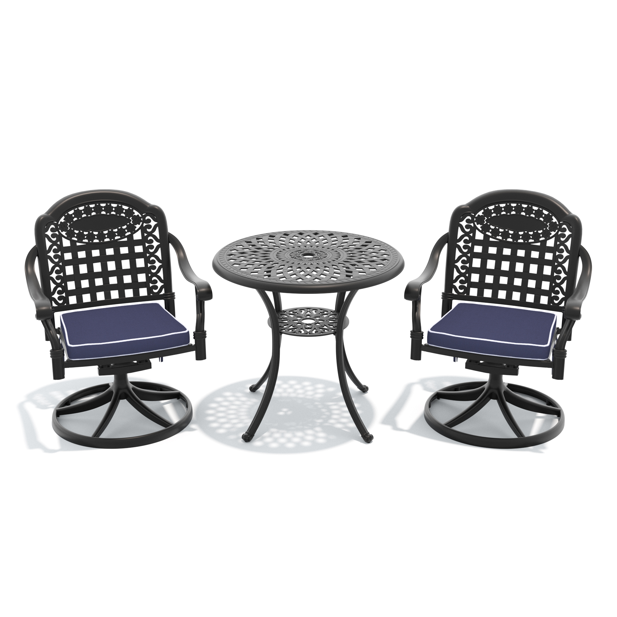 3-Piece All-Weather Cast Aluminum Dining Set, Include 2 Swivel Chairs and 30.71" Round Table With Black Frame - Image 2
