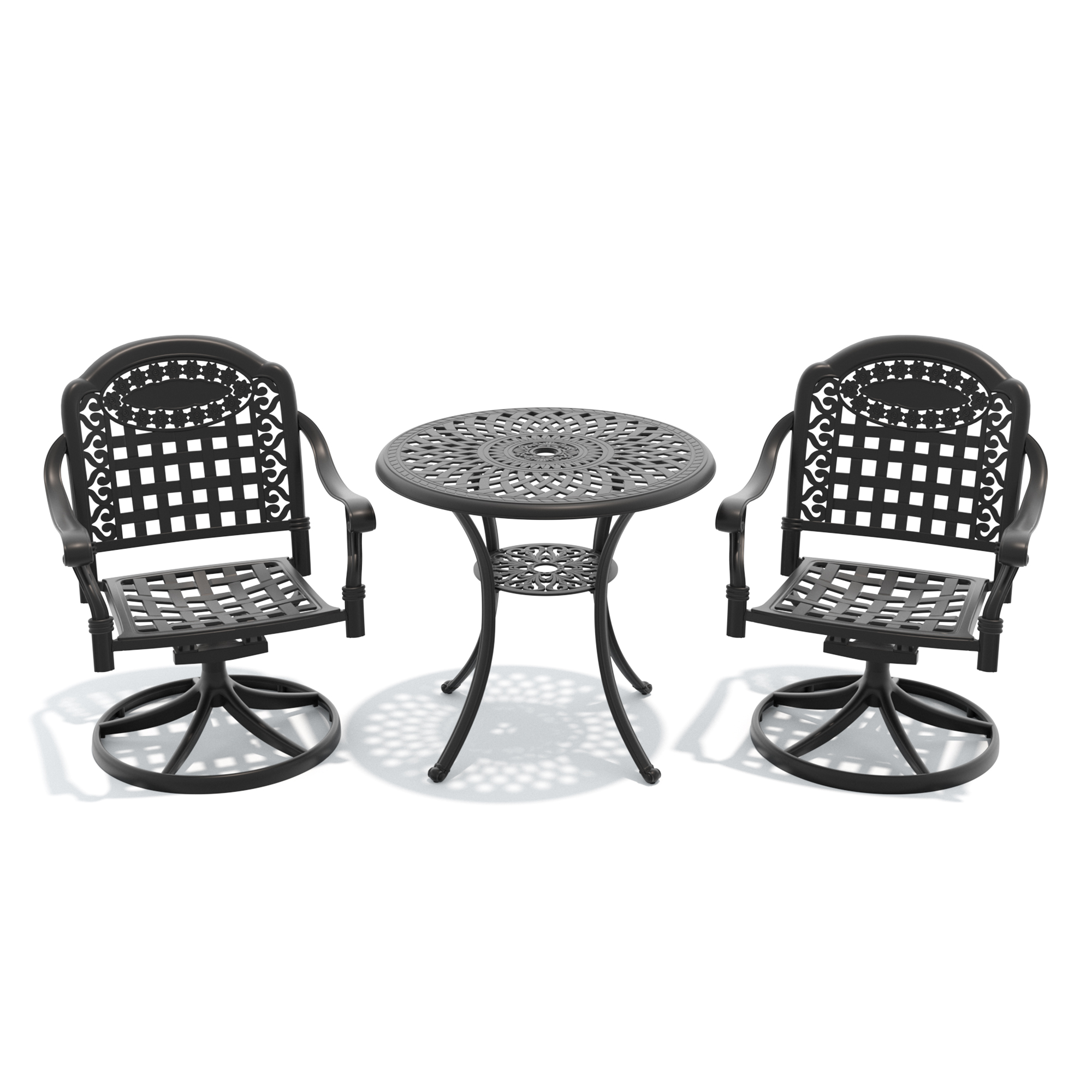 3-Piece All-Weather Cast Aluminum Dining Set, Include 2 Swivel Chairs and 30.71" Round Table With Black Frame - Image 3