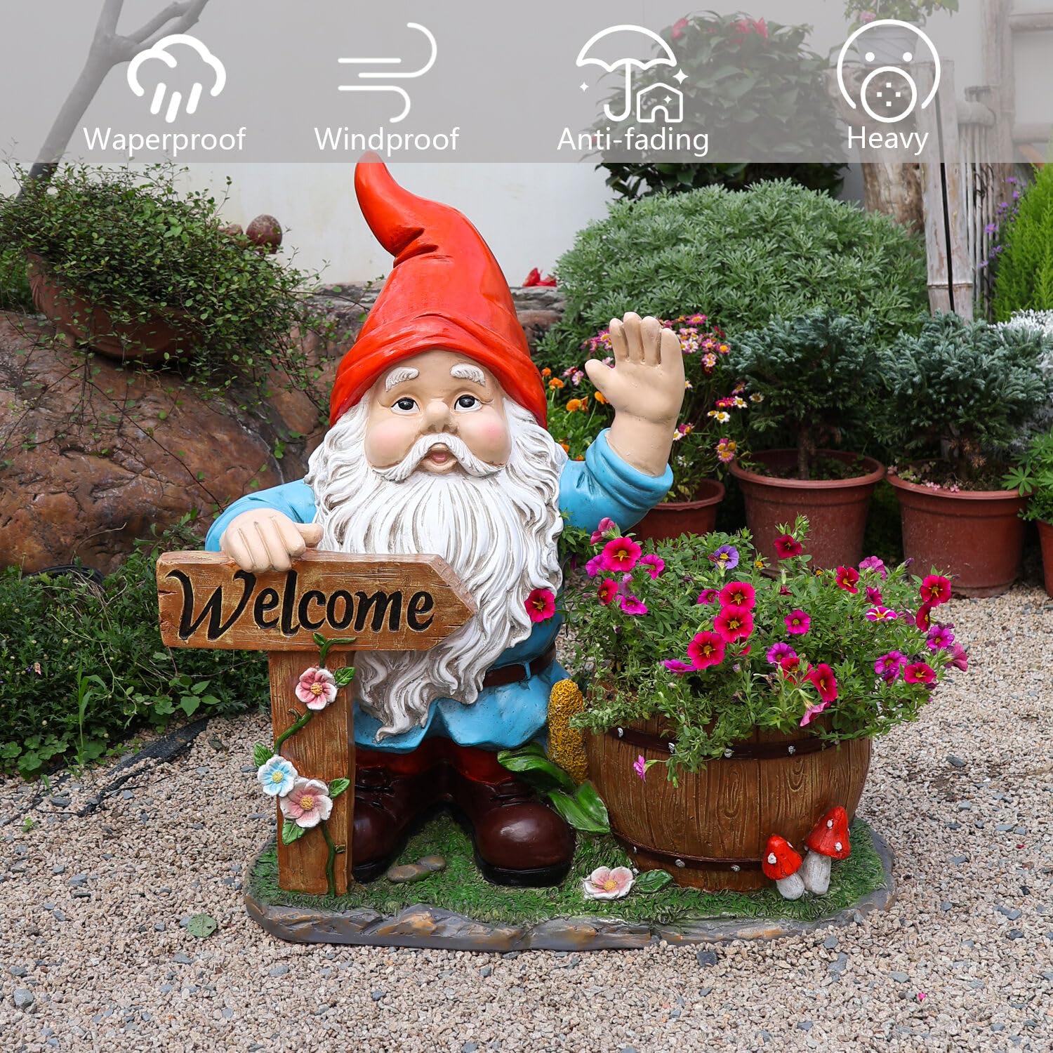 Outdoor Garden Sculpture Gnome Flower Pot Planter - Unique Yard Statue Decoration, Interesting Law Outdoor Ornament - Image 4
