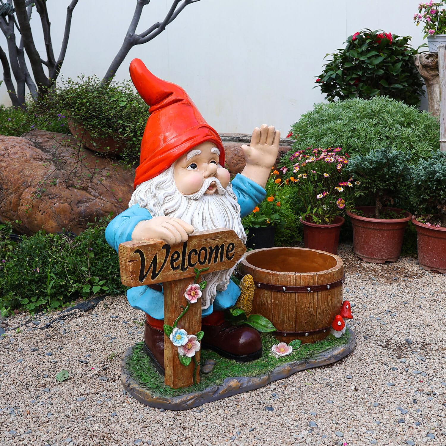 Outdoor Garden Sculpture Gnome Flower Pot Planter - Unique Yard Statue Decoration, Interesting Law Outdoor Ornament - Image 6