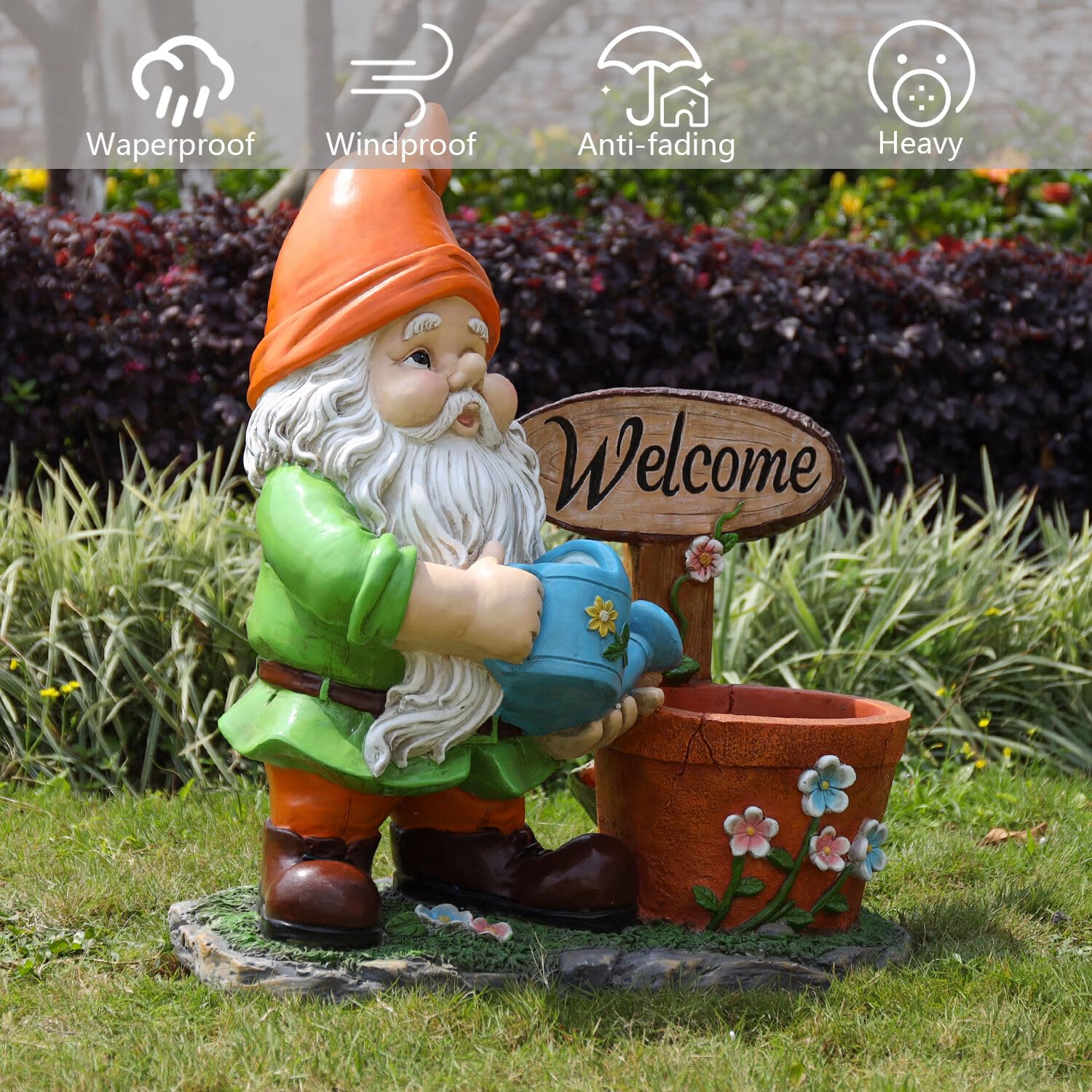 Outdoor Garden Sculpture Gnome Flower Pot Planter - Unique Yard Statue Decoration, Interesting Law Outdoor Ornament - Image 3