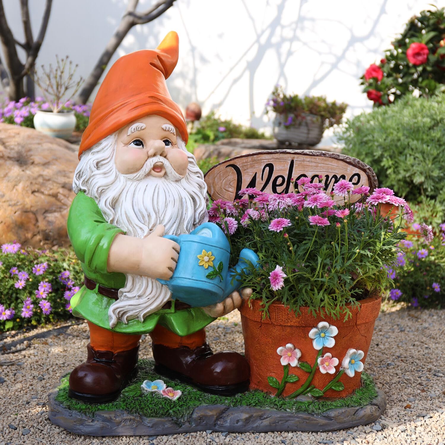 Outdoor Garden Sculpture Gnome Flower Pot Planter - Unique Yard Statue Decoration, Interesting Law Outdoor Ornament - Image 5