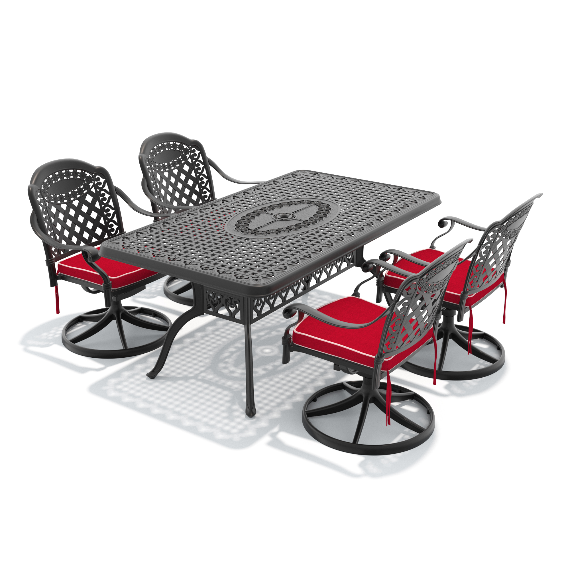5-Piece All-Weather Cast Aluminum Dining Set, Include 4 Swivel Chairs and Rectangular Table With Black Frame - Image 2