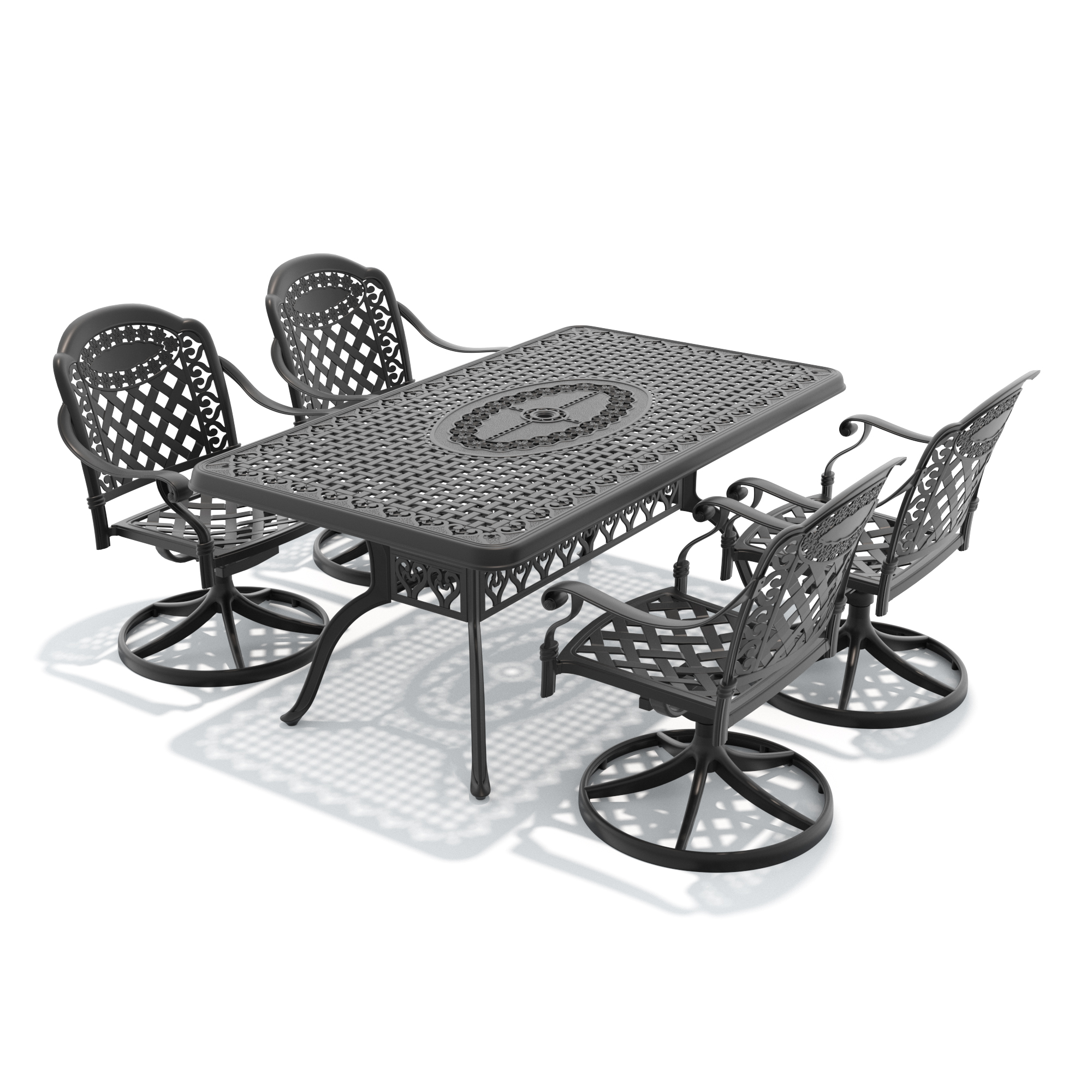 5-Piece All-Weather Cast Aluminum Dining Set, Include 4 Swivel Chairs and Rectangular Table With Black Frame - Image 3