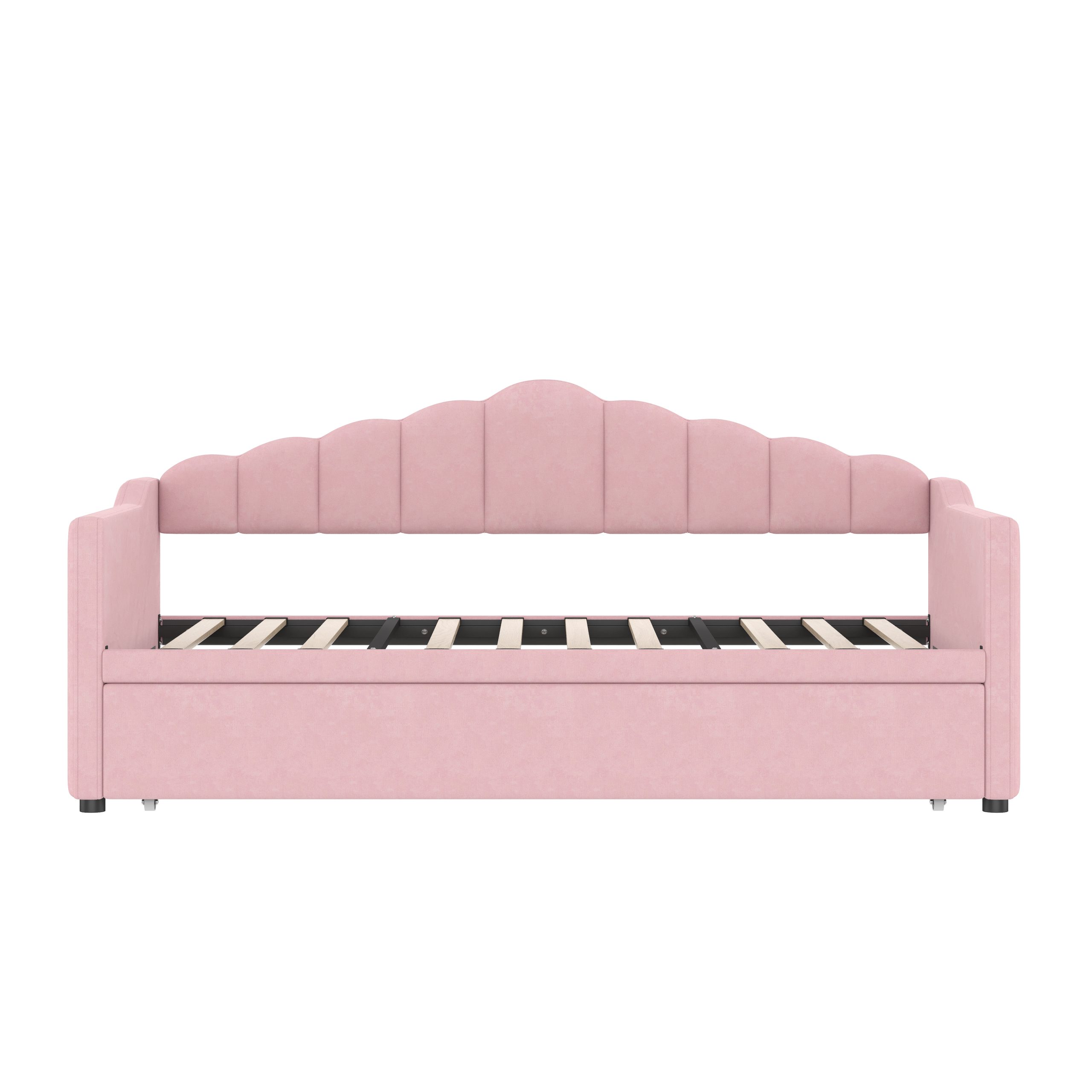 Upholstered Twin Size Daybed with Adjustable Height Pop Up Trundle Twin Bed and USB & Type-C Charging Port, Day Bed Frame with 2 Side Pockets, No Box-Spring Needed, Pink(Old SKU:N733S285118H) - Image 5