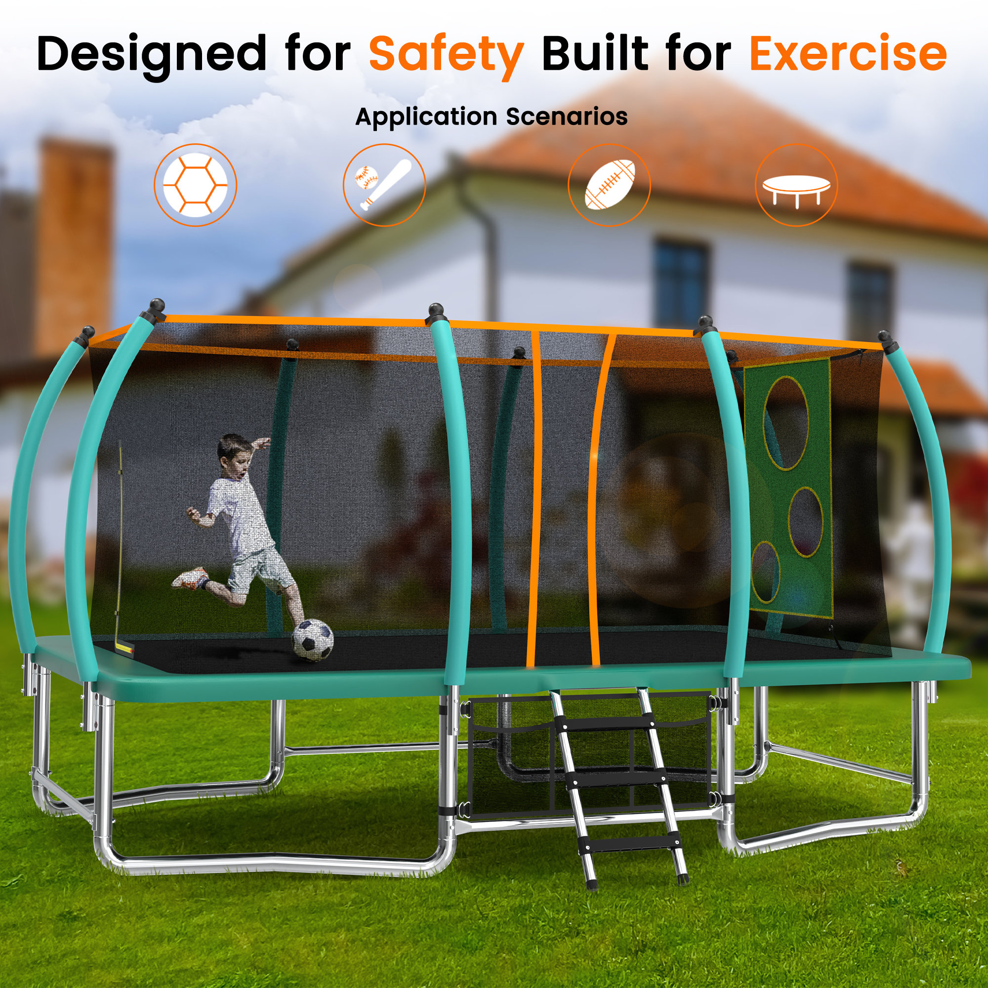 8X14FT Outdoor Square Trampolines for Kids Adults Long Rectangular Tumbling Trampoline - Image 3