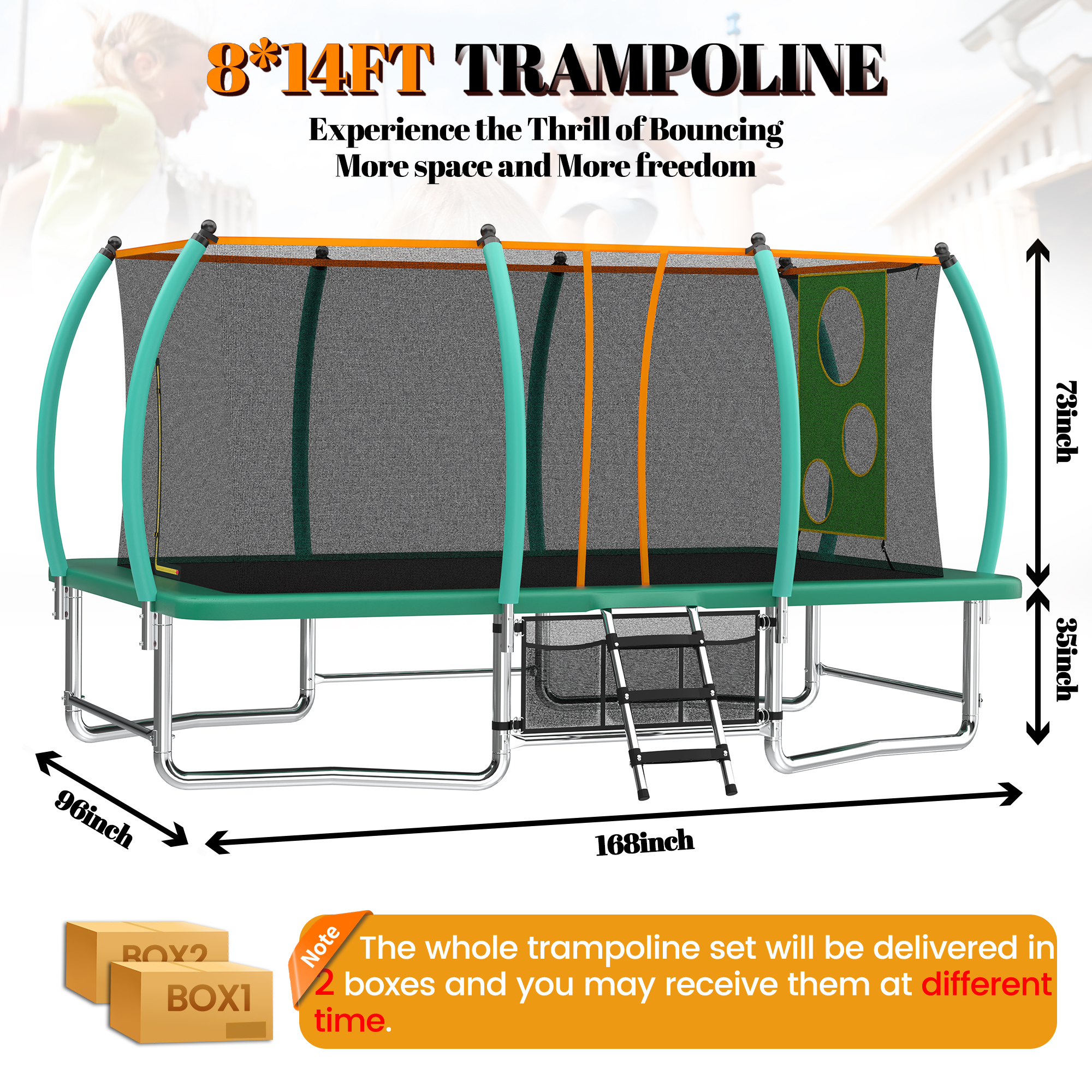 8X14FT Outdoor Square Trampolines for Kids Adults Long Rectangular Tumbling Trampoline - Image 5