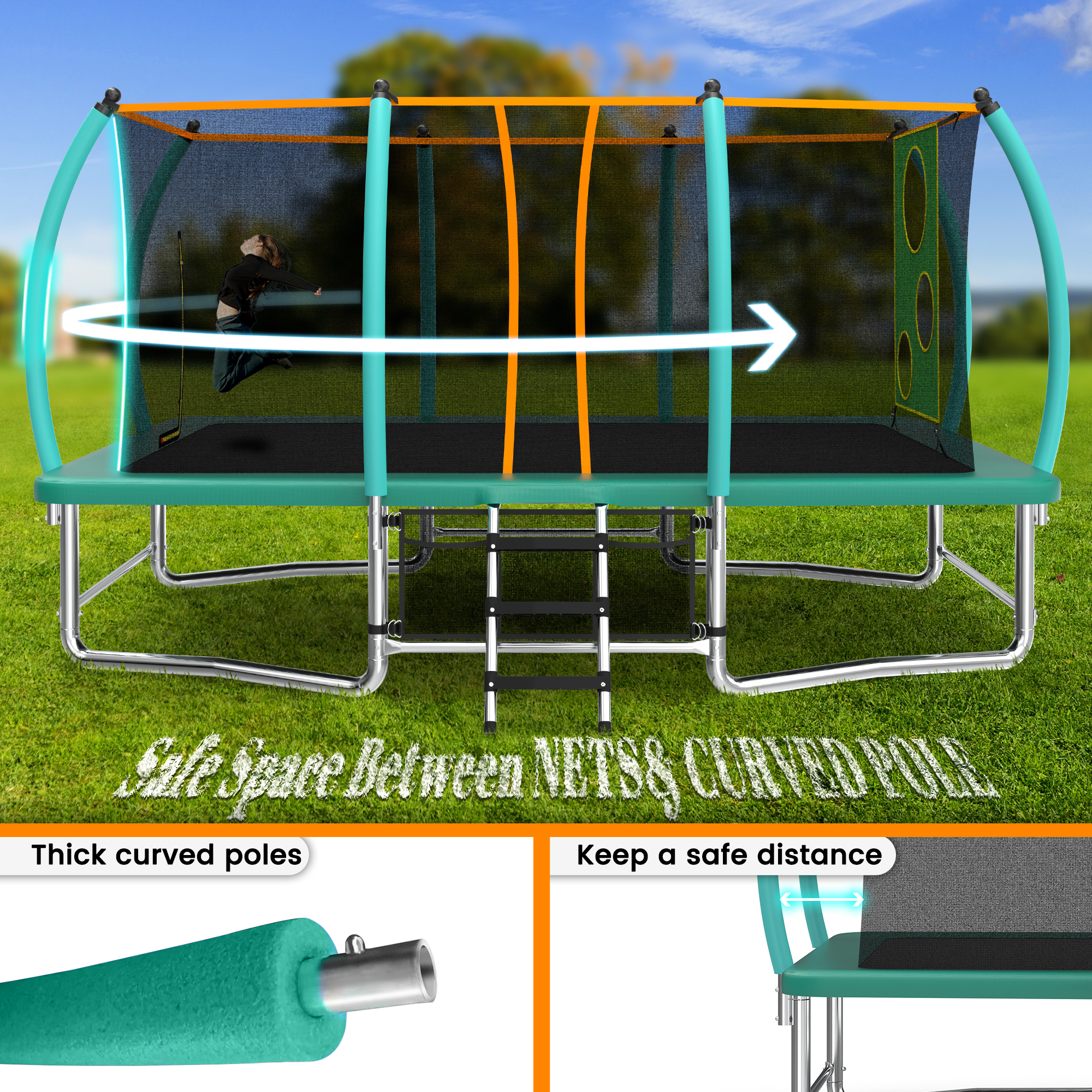 8X14FT Outdoor Square Trampolines for Kids Adults Long Rectangular Tumbling Trampoline - Image 6