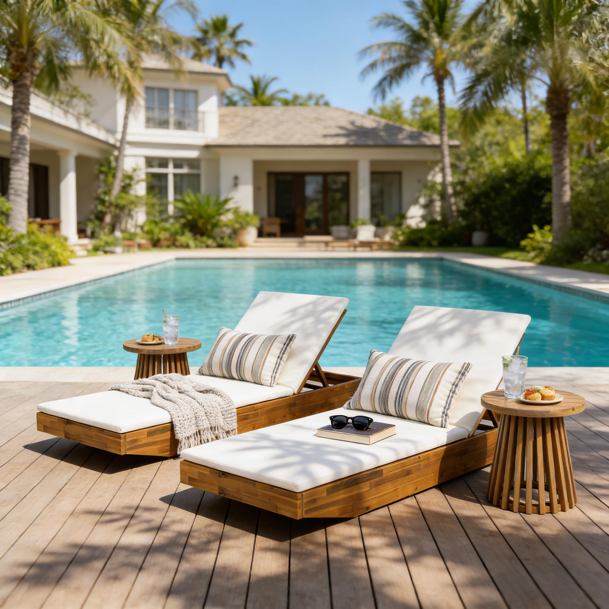 Acacia Wood Chaise Lounge with 2-Fold Thin Cushion - Teak Finish Outdoor Recliner with Cream Water-Repellent Cushion, 79.6" L x 29" W, 300 lbs - Image 6