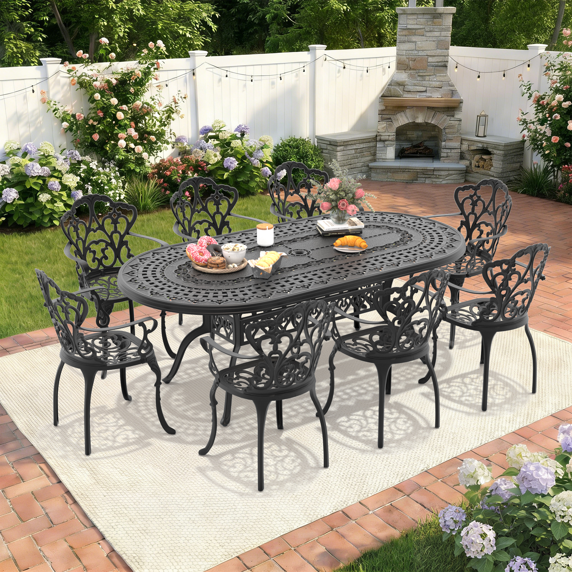 9-Piece Set Of Cast Aluminum Patio Furniture With Black Frame and Off-white Seat Cushions(same sku:W1710S00108 ) - Image 2