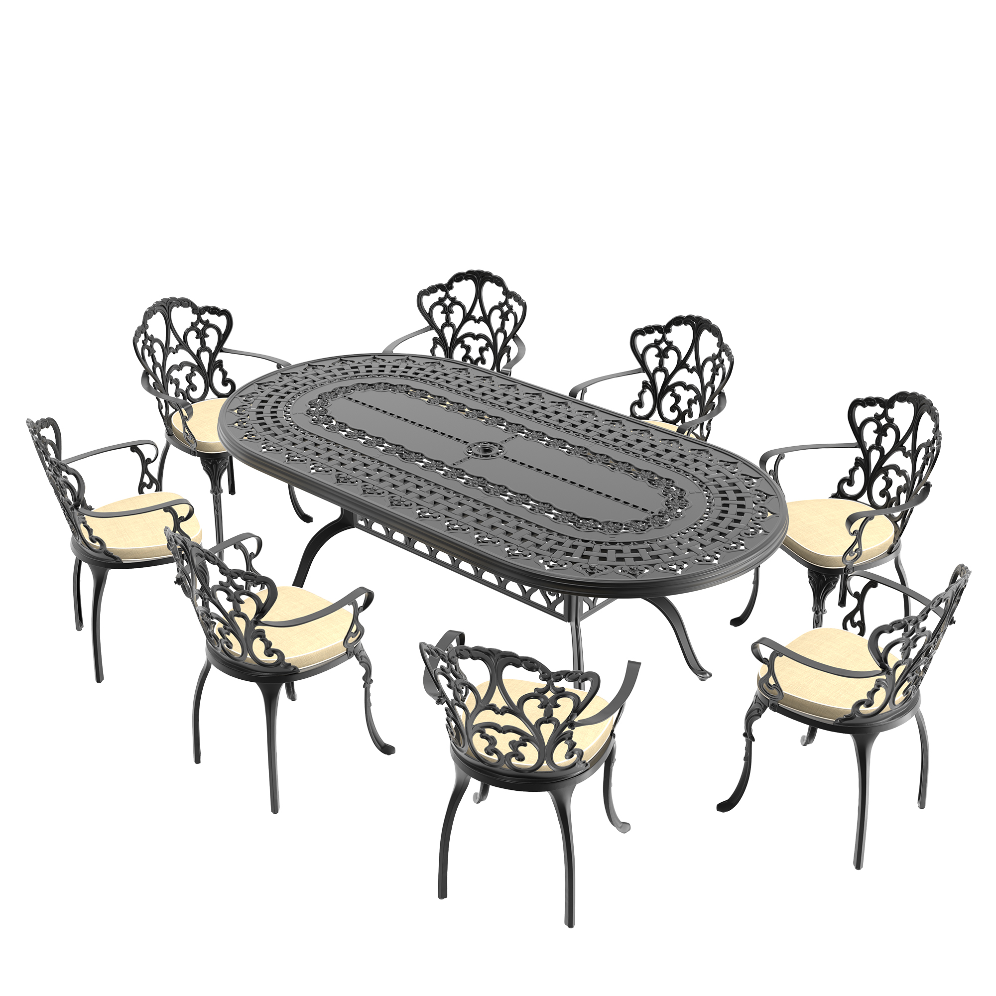 9-Piece Set Of Cast Aluminum Patio Furniture With Black Frame and Off-white Seat Cushions(same sku:W1710S00108 ) - Image 3