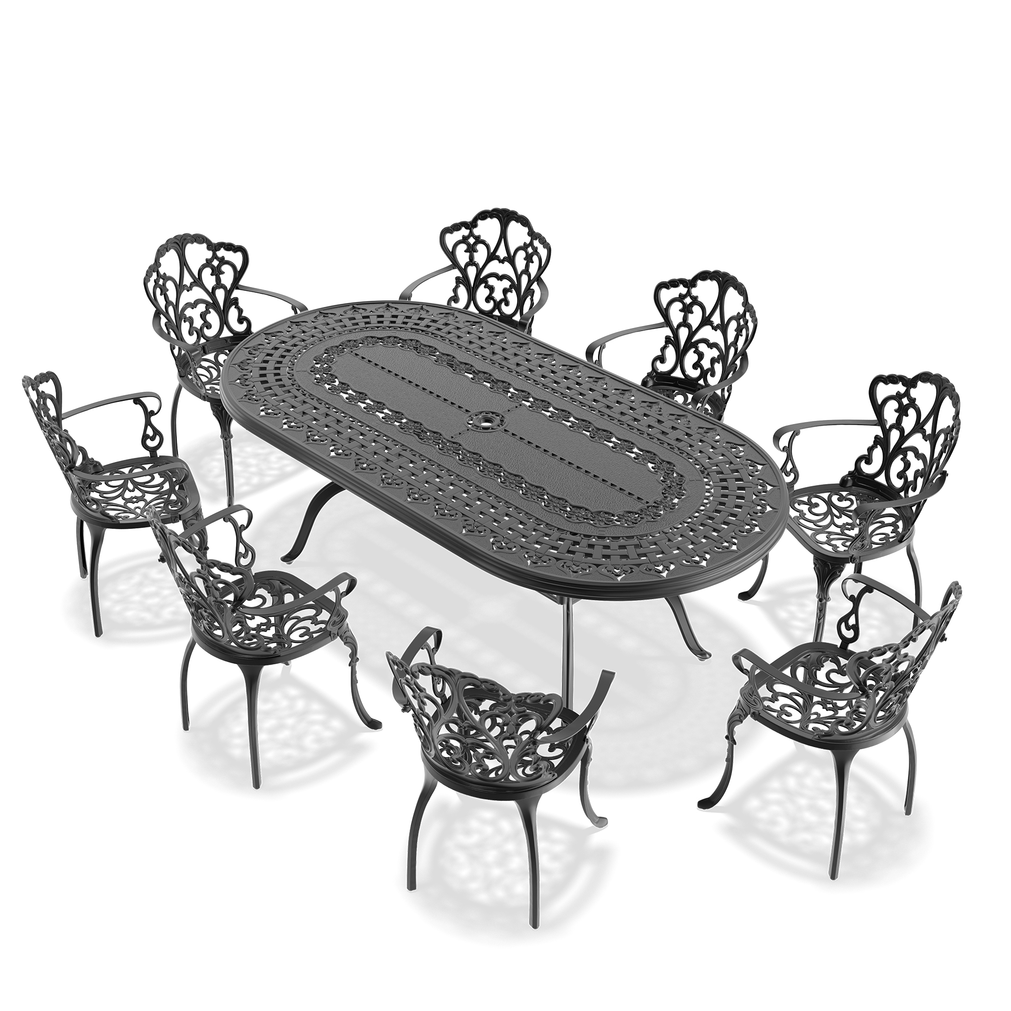 9-Piece Set Of Cast Aluminum Patio Furniture With Black Frame and Off-white Seat Cushions(same sku:W1710S00108 ) - Image 4