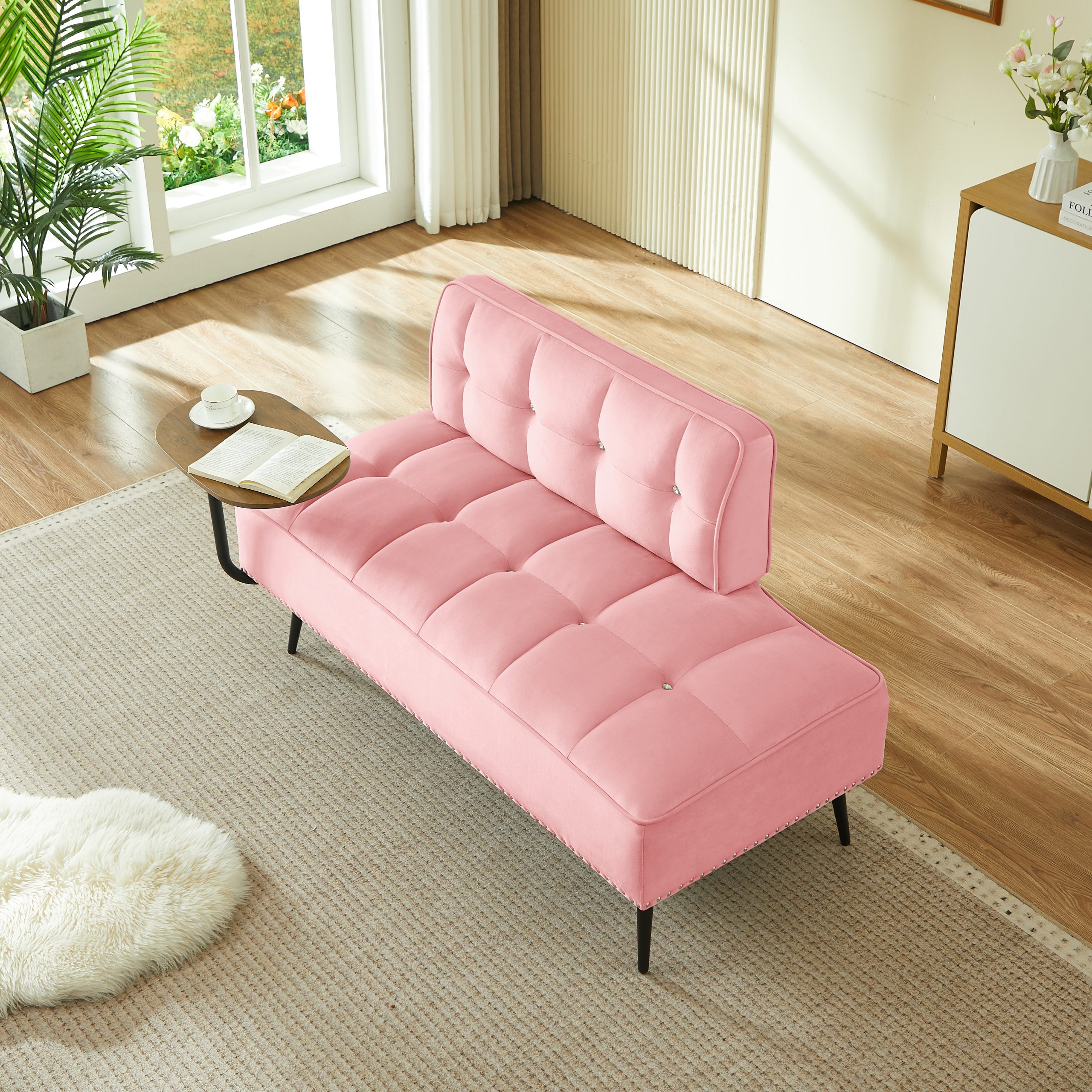 54-Inch Modern Two-Seater Velvet Sofa with Backrest & 360° Rotating Side Table – Entryway Ottoman, Multi-Use Bench, Office Desk and Chair Set, Space-Saving Design for Living Room, Bedroom, Apartment - Image 6