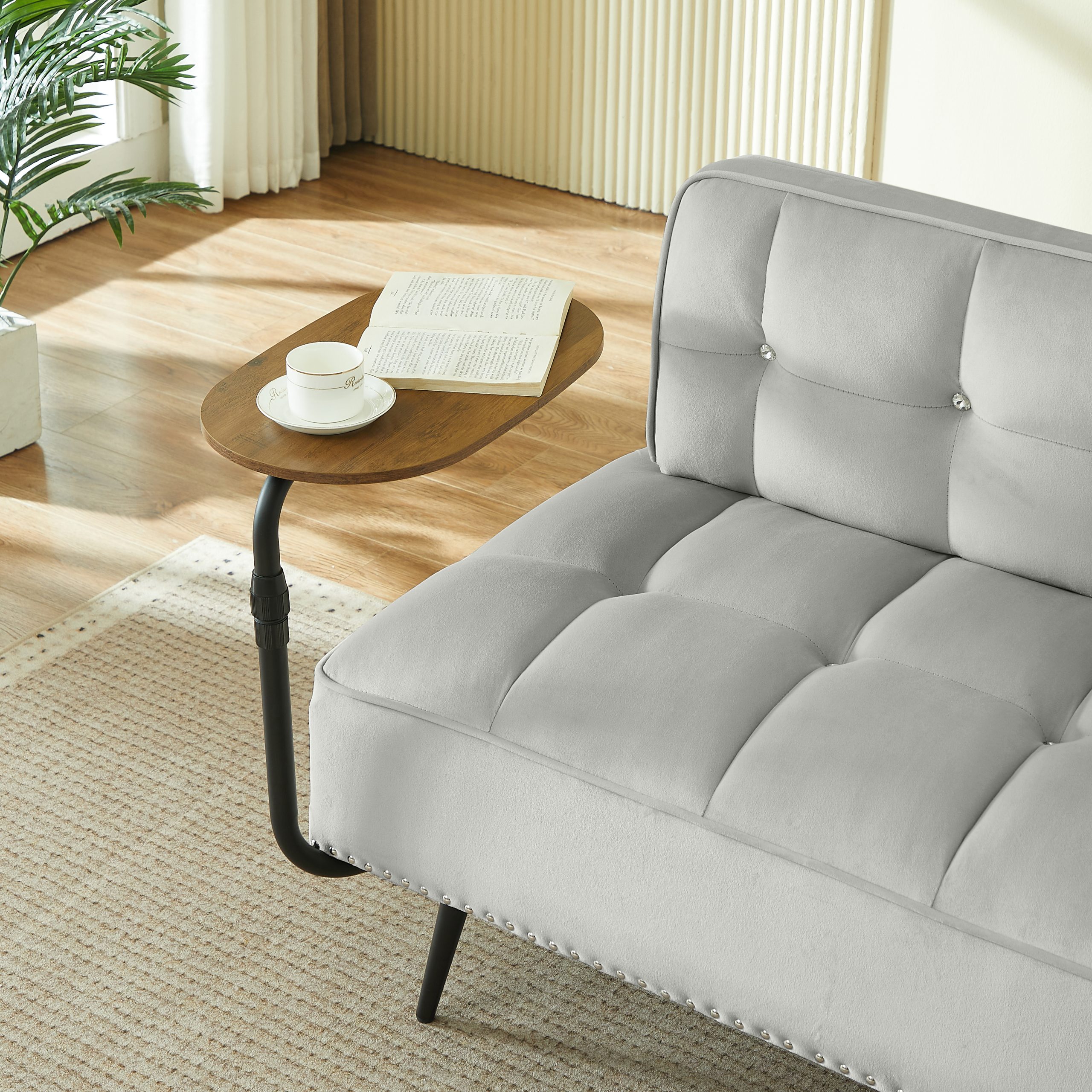 54-Inch Modern Two-Seater Velvet Sofa with Backrest & 360° Rotating Side Table – Entryway Ottoman, Multi-Use Bench, Office Desk and Chair Set, Space-Saving Design for Living Room, Bedroom, Apartment - Image 3