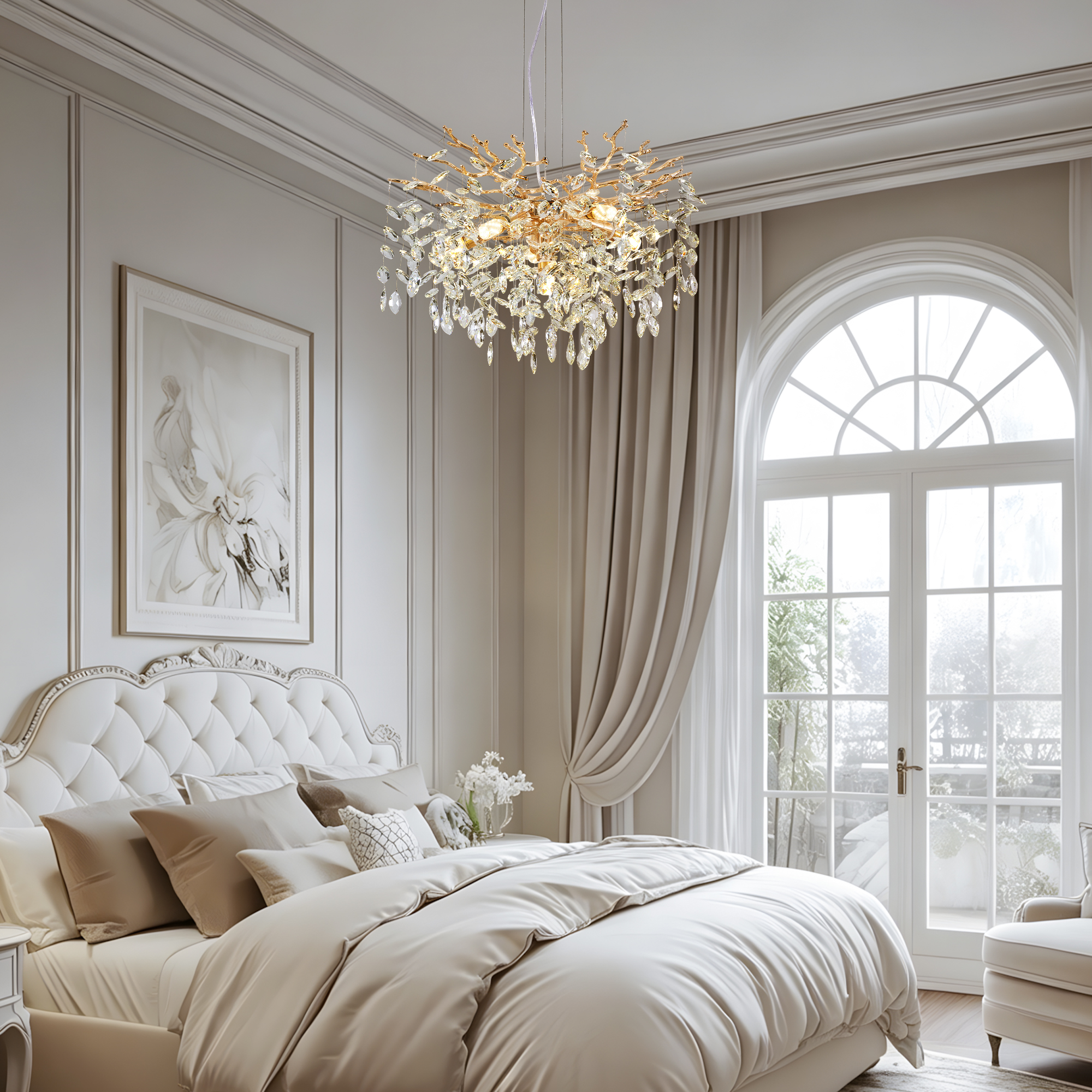 Modern Tree Branch Crystal Chandelier Luxury Gold Crystal Pendant Lighting 23.6" Contemporary 6-Light Chandeliers for Dining Room Kitchen Bedroom Living Room - Image 3