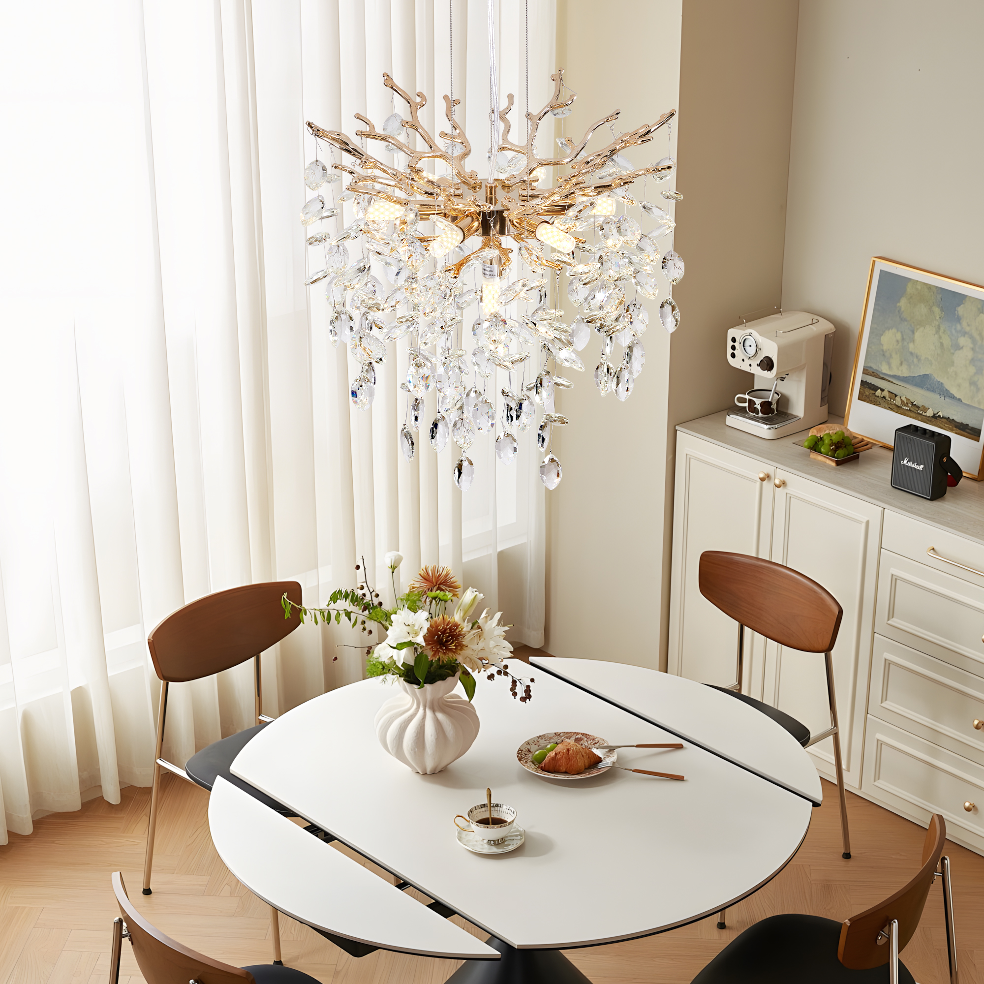 Modern Tree Branch Crystal Chandelier Luxury Gold Crystal Pendant Lighting 18" Contemporary 7-Light Chandeliers for Dining Room Kitchen Bedroom Living Room - Image 2