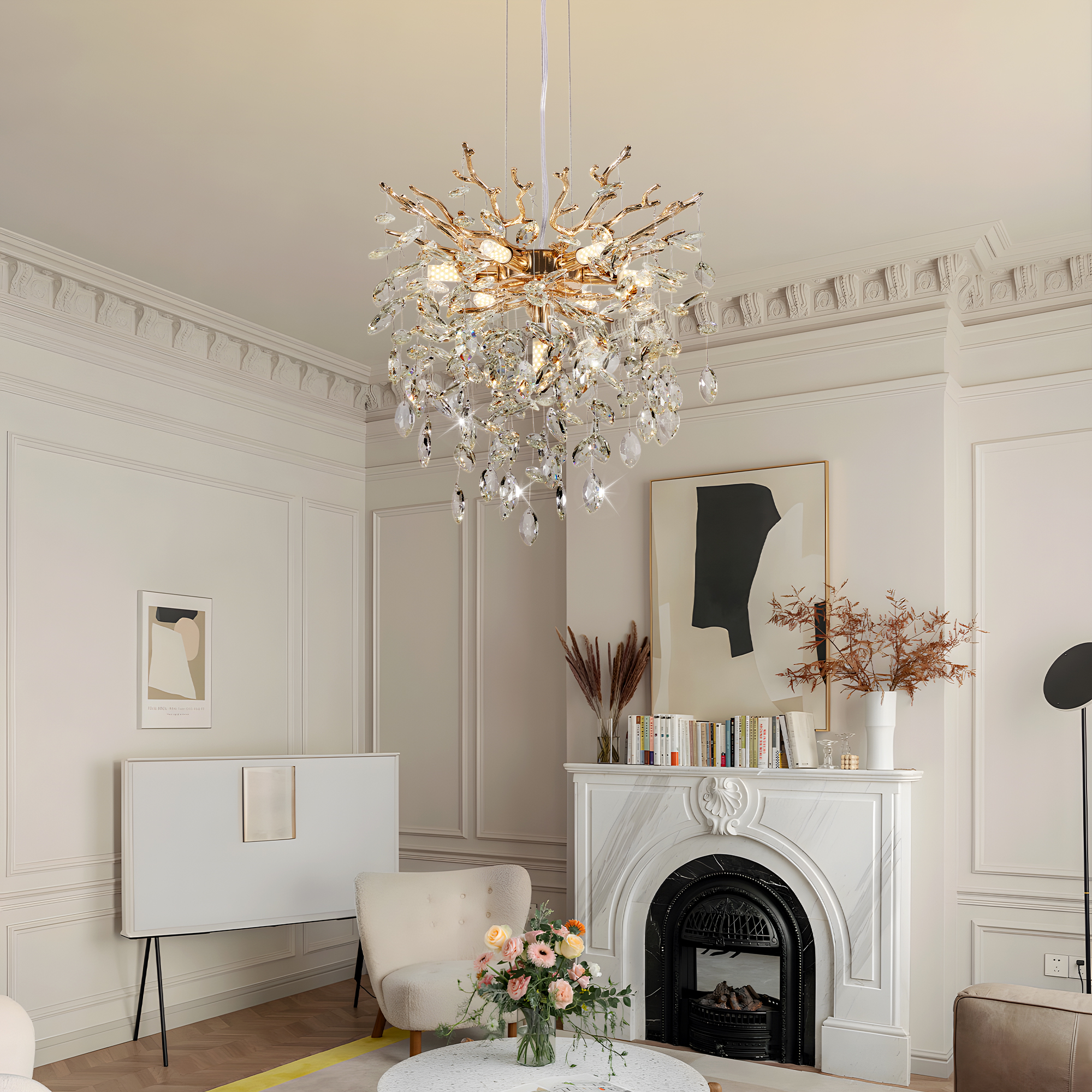 Modern Tree Branch Crystal Chandelier Luxury Gold Crystal Pendant Lighting 18" Contemporary 7-Light Chandeliers for Dining Room Kitchen Bedroom Living Room - Image 3