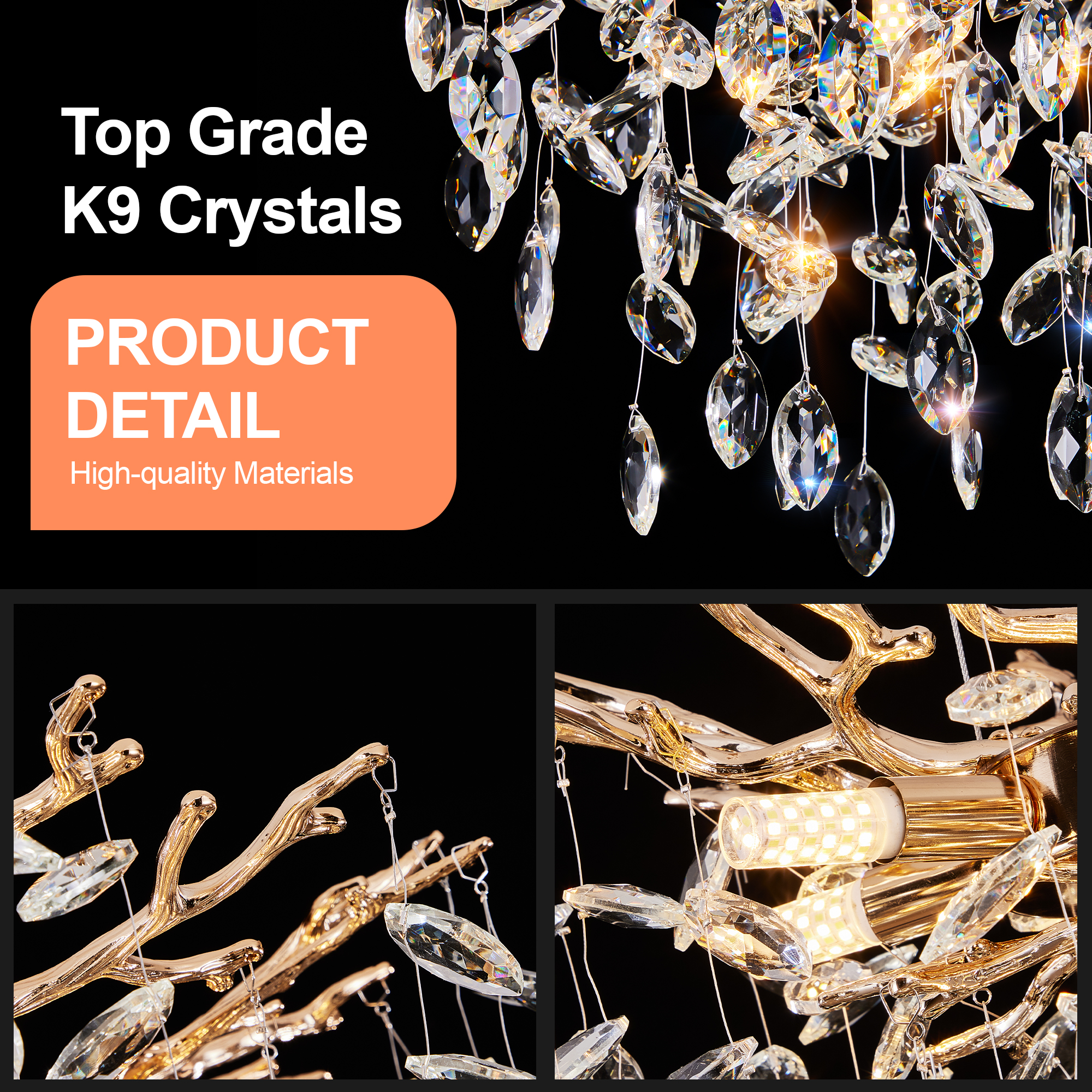 Modern Tree Branch Crystal Chandelier Luxury Gold Crystal Pendant Lighting 18" Contemporary 7-Light Chandeliers for Dining Room Kitchen Bedroom Living Room - Image 5