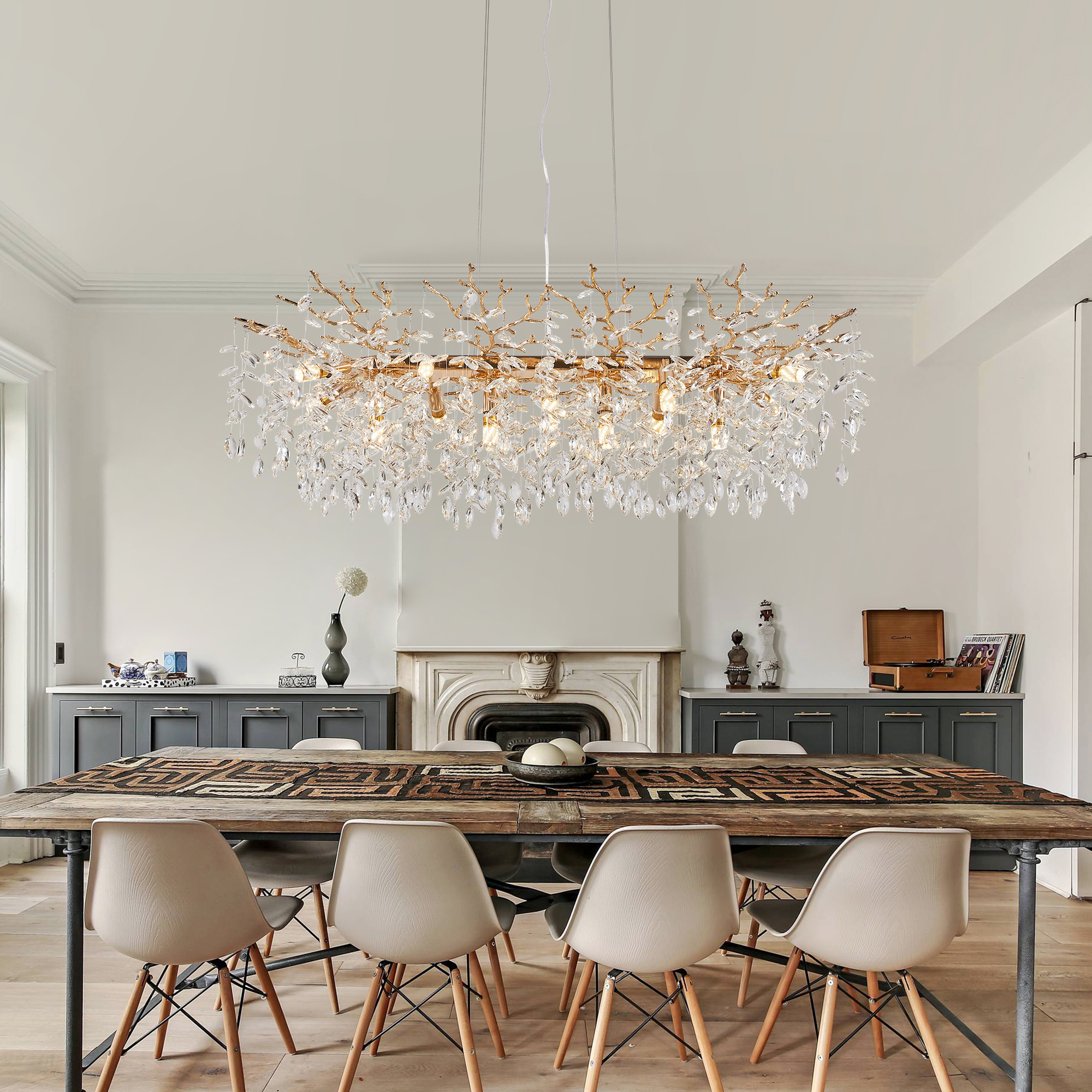Modern Rectangular Chandelier, 49.2" Gold Crystal Tree Branch Chandelier 14 Lights Luxury Raindrop Light for Dining Room, Kitchen Island, Living Room - Image 3