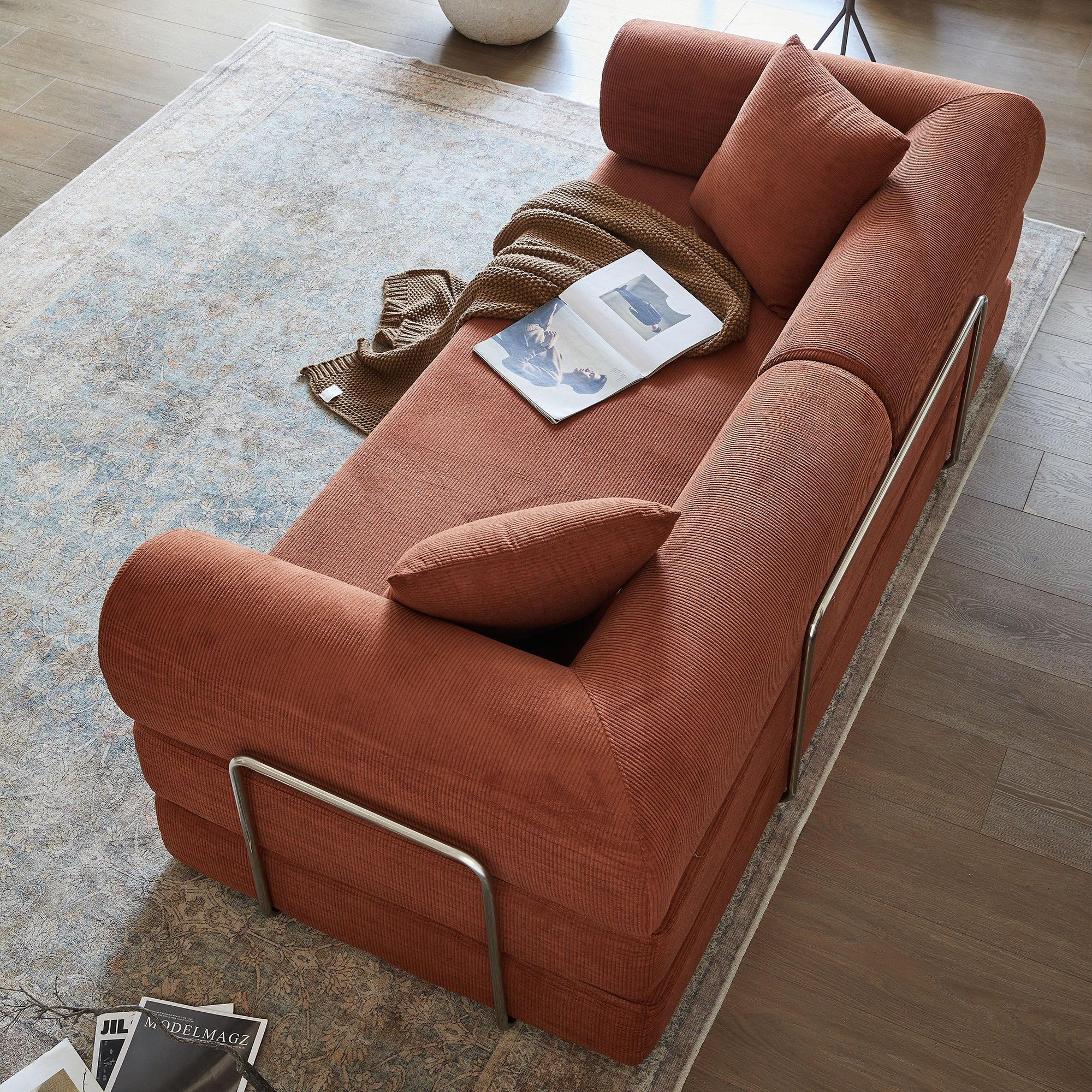 78.8" Compression Sofa,Convertible Floor Sofa Bed-with Pillow Back Support Armrest,Comfy Futon Couch Sleeper Bed,Loveseats Boneless Modular Sectional Sofa,Corduroy fabric,for Living Room,Bedroom,Brown - Image 4