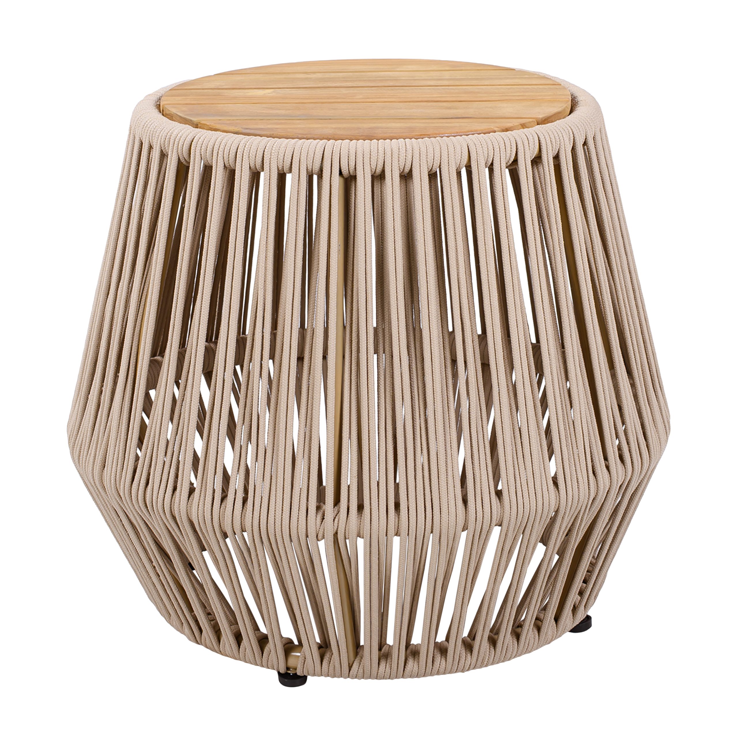 Acacia Wood Side Table with Beige Rope Base - Light Teak Finish, Modern Coastal Accent for Patio, Garden, Balcony & Indoor Use - Image 4