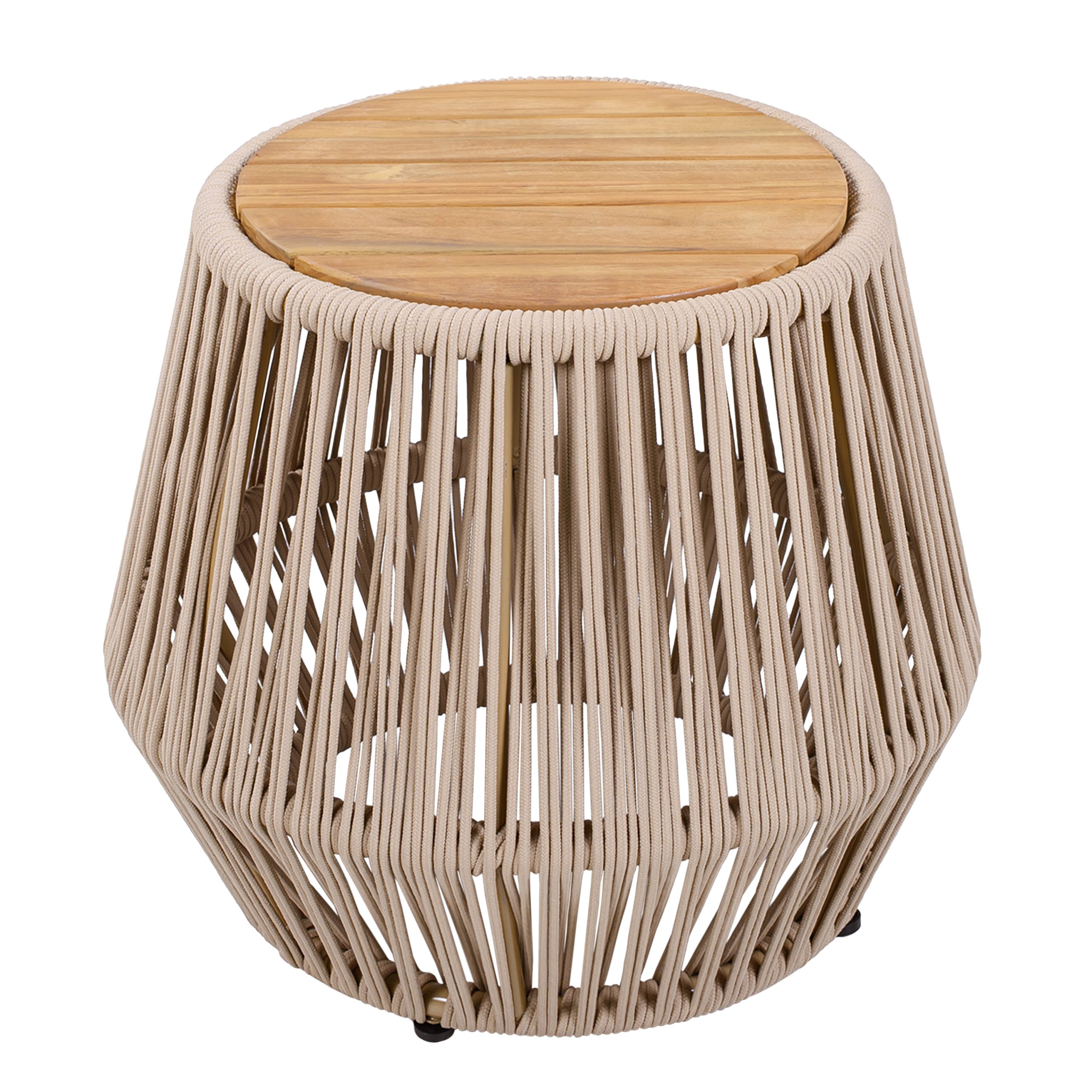 Acacia Wood Side Table with Beige Rope Base - Light Teak Finish, Modern Coastal Accent for Patio, Garden, Balcony & Indoor Use - Image 5