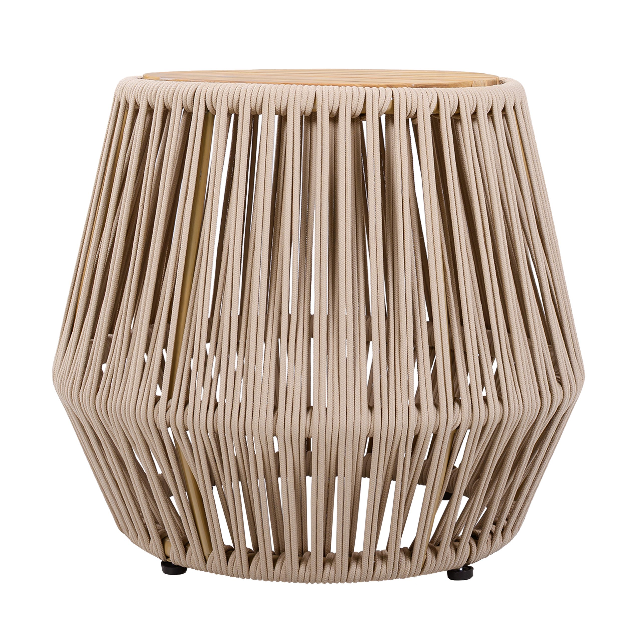 Acacia Wood Side Table with Beige Rope Base - Light Teak Finish, Modern Coastal Accent for Patio, Garden, Balcony & Indoor Use - Image 6