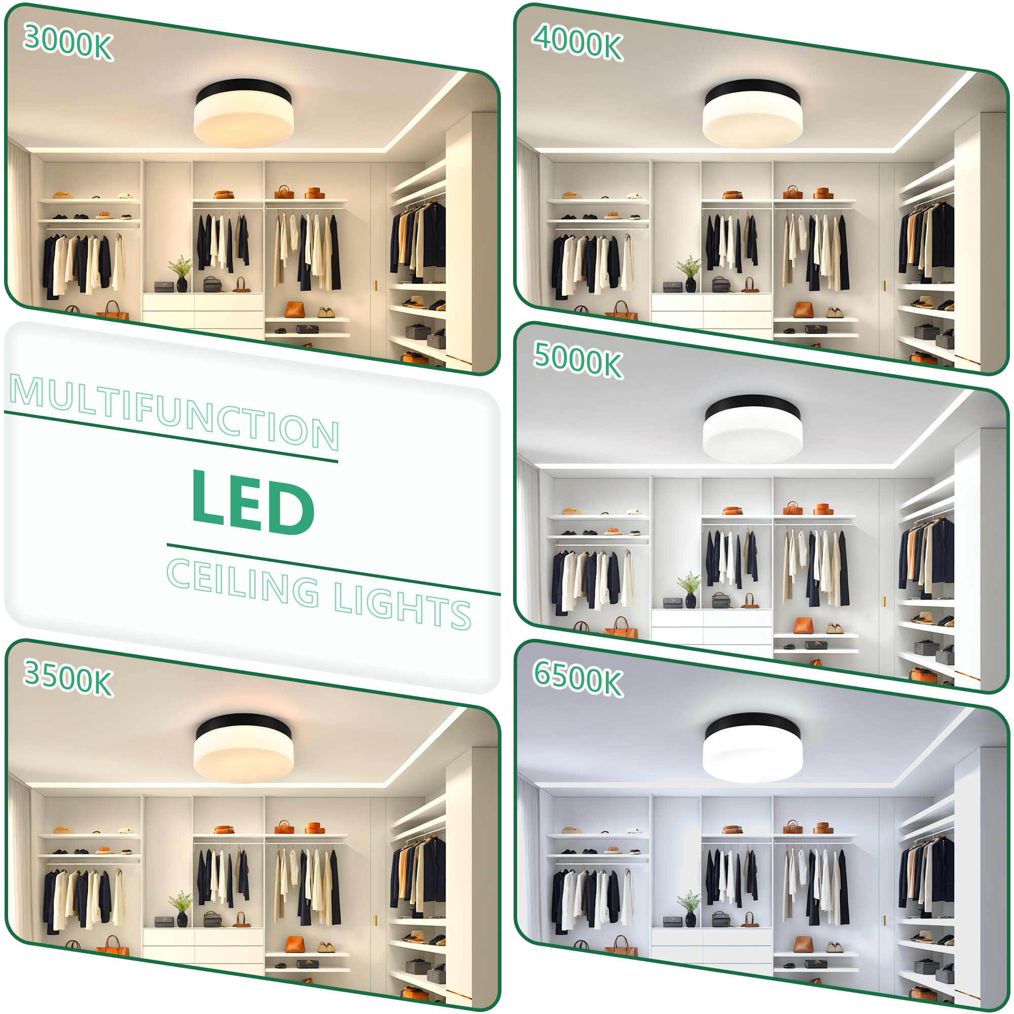 1 PACK LED Flush Mount Ceiling Light Fixture, Modern Kitchen Recessed Ceiling Lamp 24W 12 Inch Closet Round Surface for Bathroom Laundry Bedroom Hallway - Image 5
