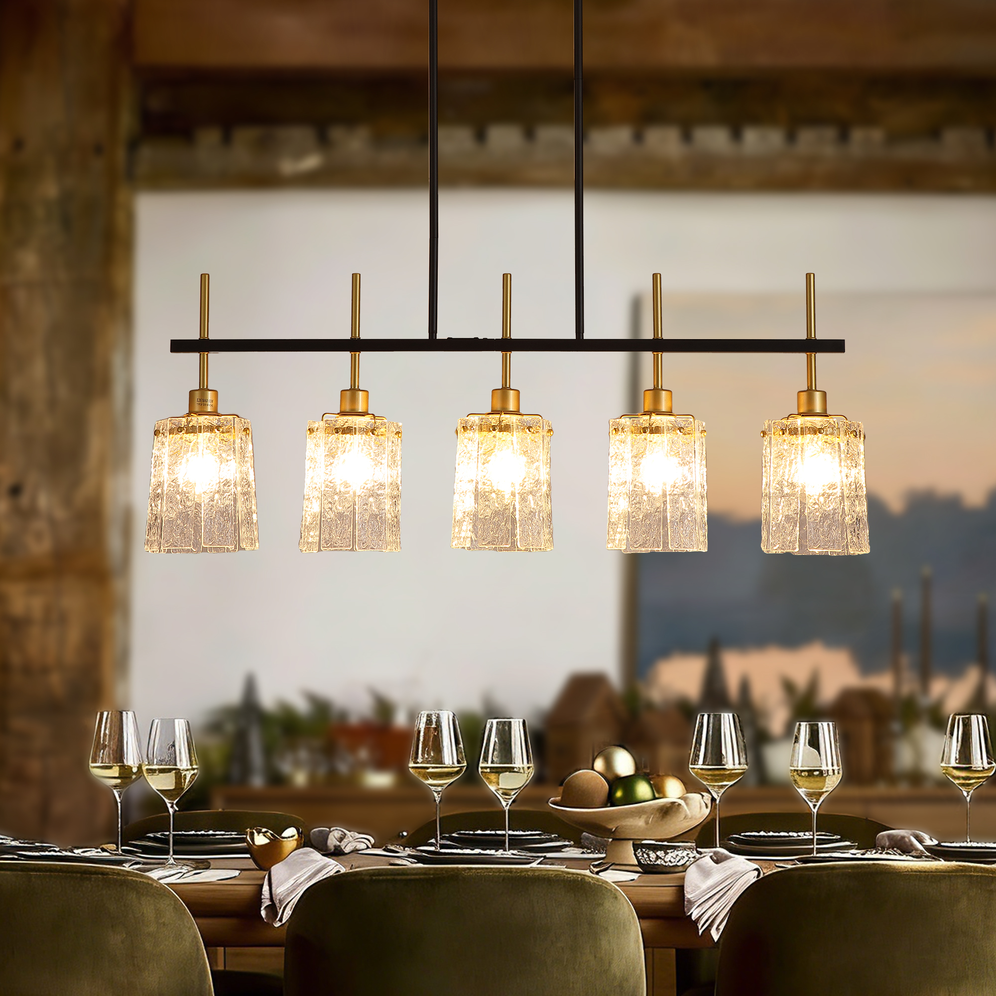Farmhouse Chandelier 5-Light Dining Room Light Fixture Over Table Kitchen Island Lighting Rustic Chandeliers for Dining Light with Glass Pendant Lights Kitchen Island - Image 2