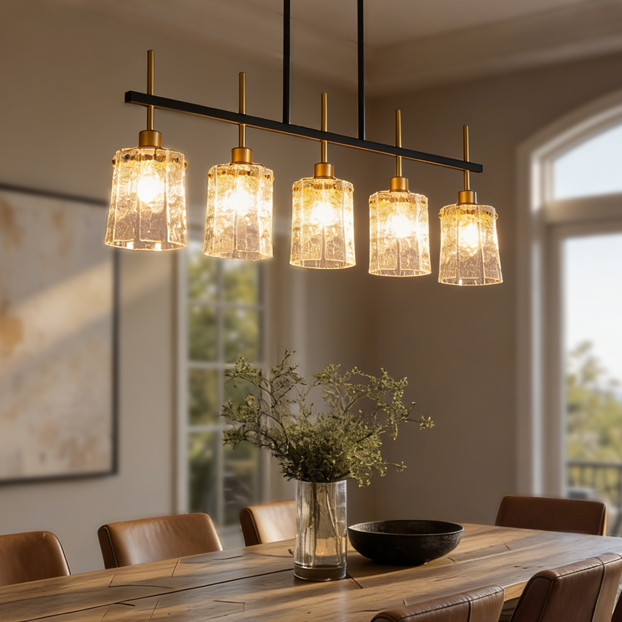 Farmhouse Chandelier 5-Light Dining Room Light Fixture Over Table Kitchen Island Lighting Rustic Chandeliers for Dining Light with Glass Pendant Lights Kitchen Island - Image 3