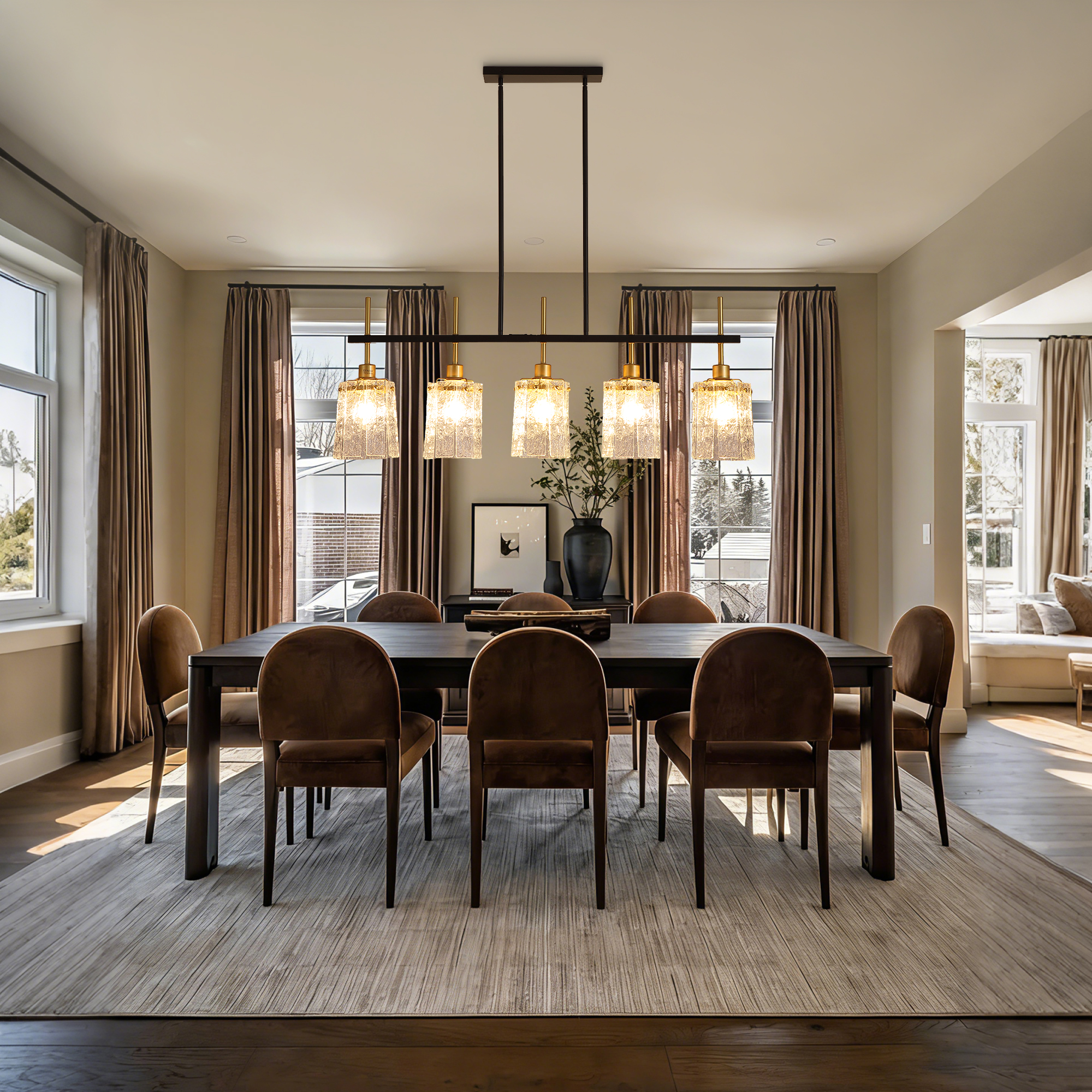 Farmhouse Chandelier 5-Light Dining Room Light Fixture Over Table Kitchen Island Lighting Rustic Chandeliers for Dining Light with Glass Pendant Lights Kitchen Island - Image 4