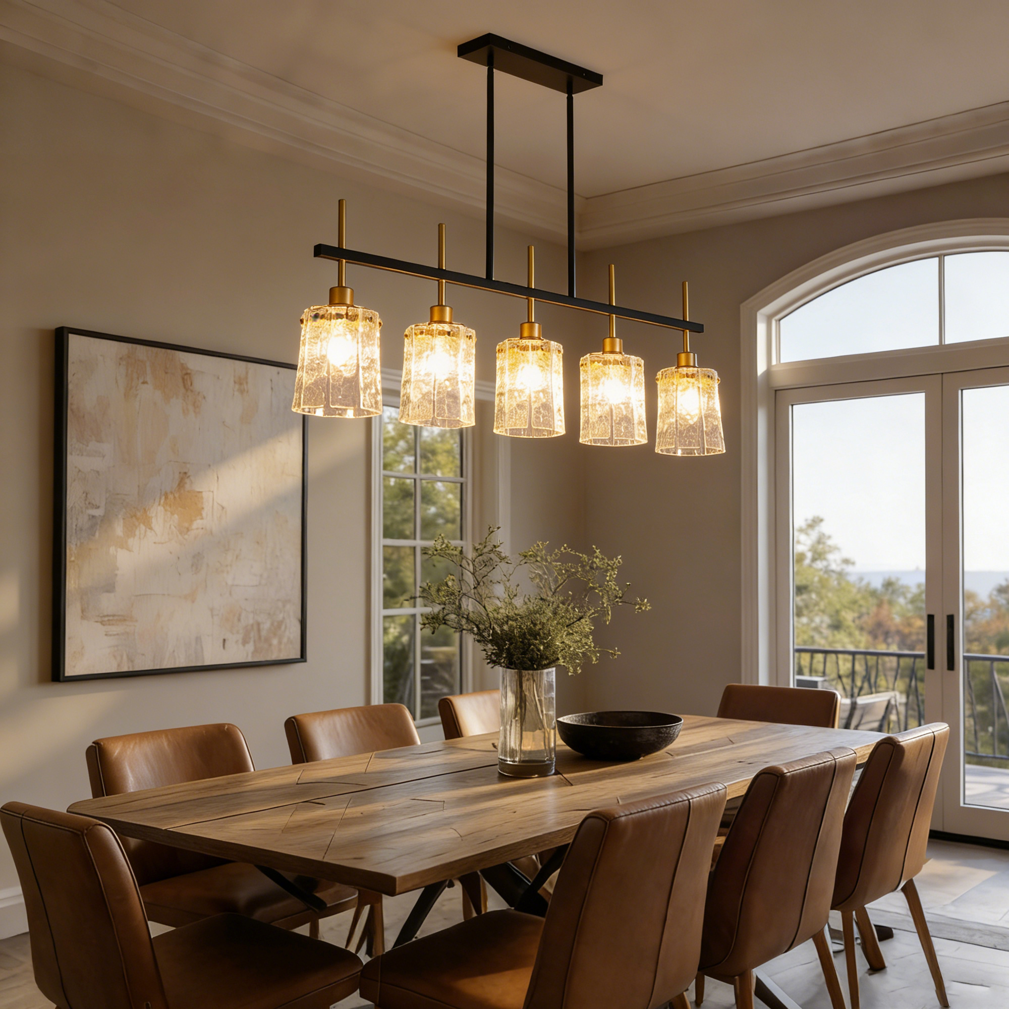 Farmhouse Chandelier 5-Light Dining Room Light Fixture Over Table Kitchen Island Lighting Rustic Chandeliers for Dining Light with Glass Pendant Lights Kitchen Island - Image 6