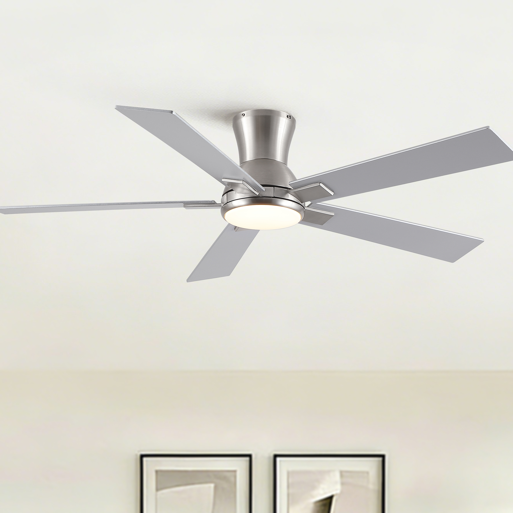 52" Modern Brushed Nickel Finish Reversible Quiet Motor Ceiling Fan with Light and Remote Control - Image 2