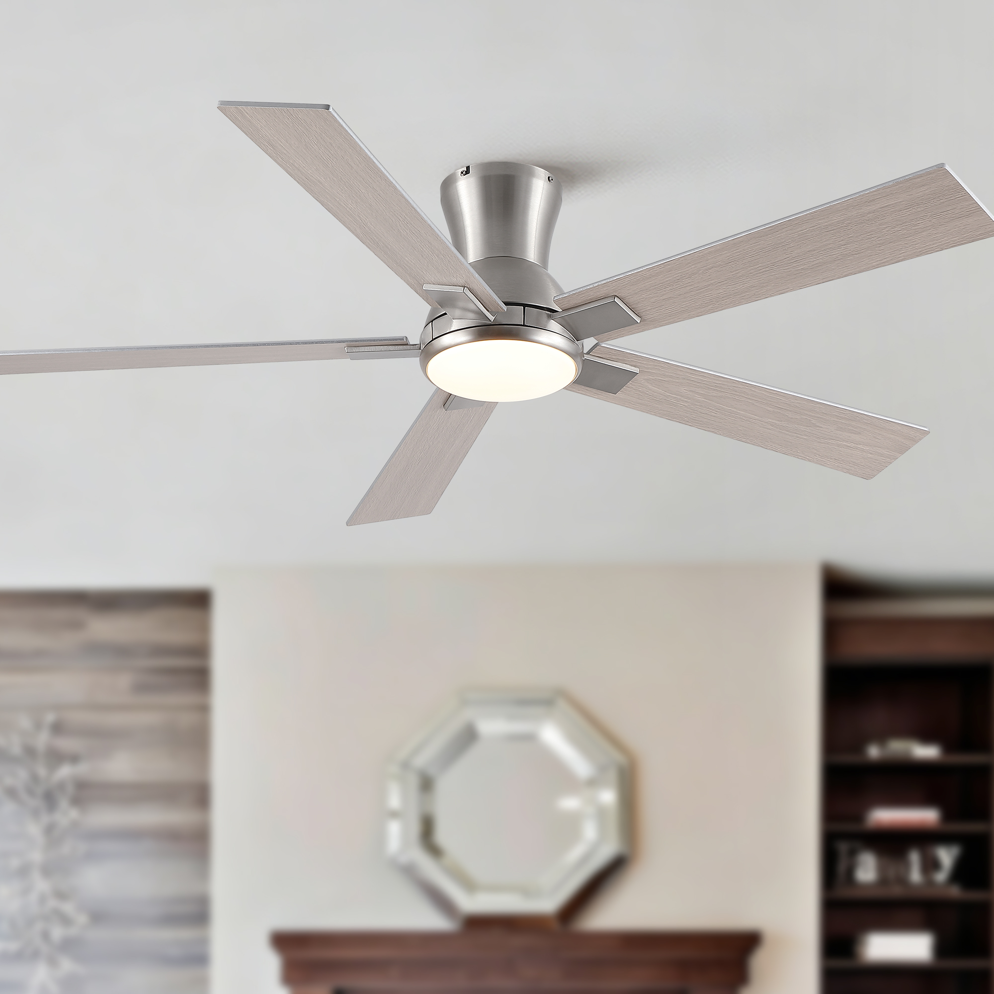 52" Modern Brushed Nickel Finish Reversible Quiet Motor Ceiling Fan with Light and Remote Control - Image 3