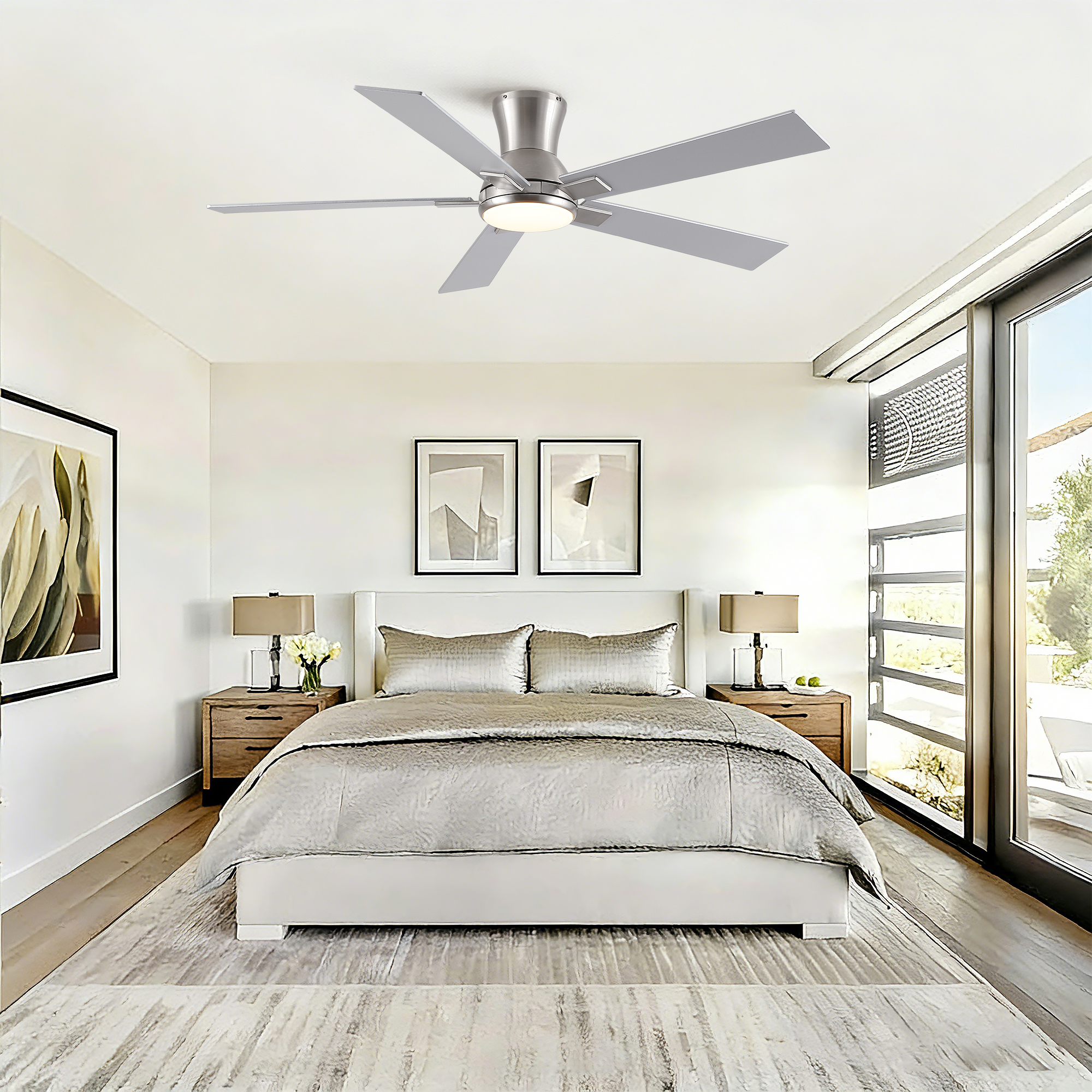 52" Modern Brushed Nickel Finish Reversible Quiet Motor Ceiling Fan with Light and Remote Control - Image 5