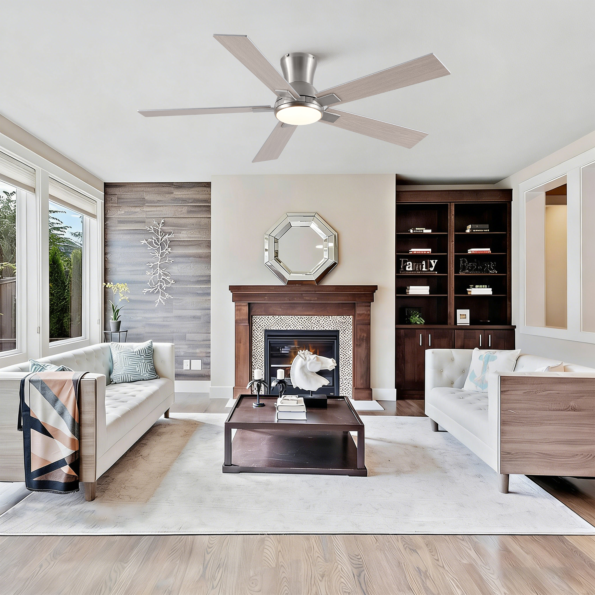 52" Modern Brushed Nickel Finish Reversible Quiet Motor Ceiling Fan with Light and Remote Control - Image 6