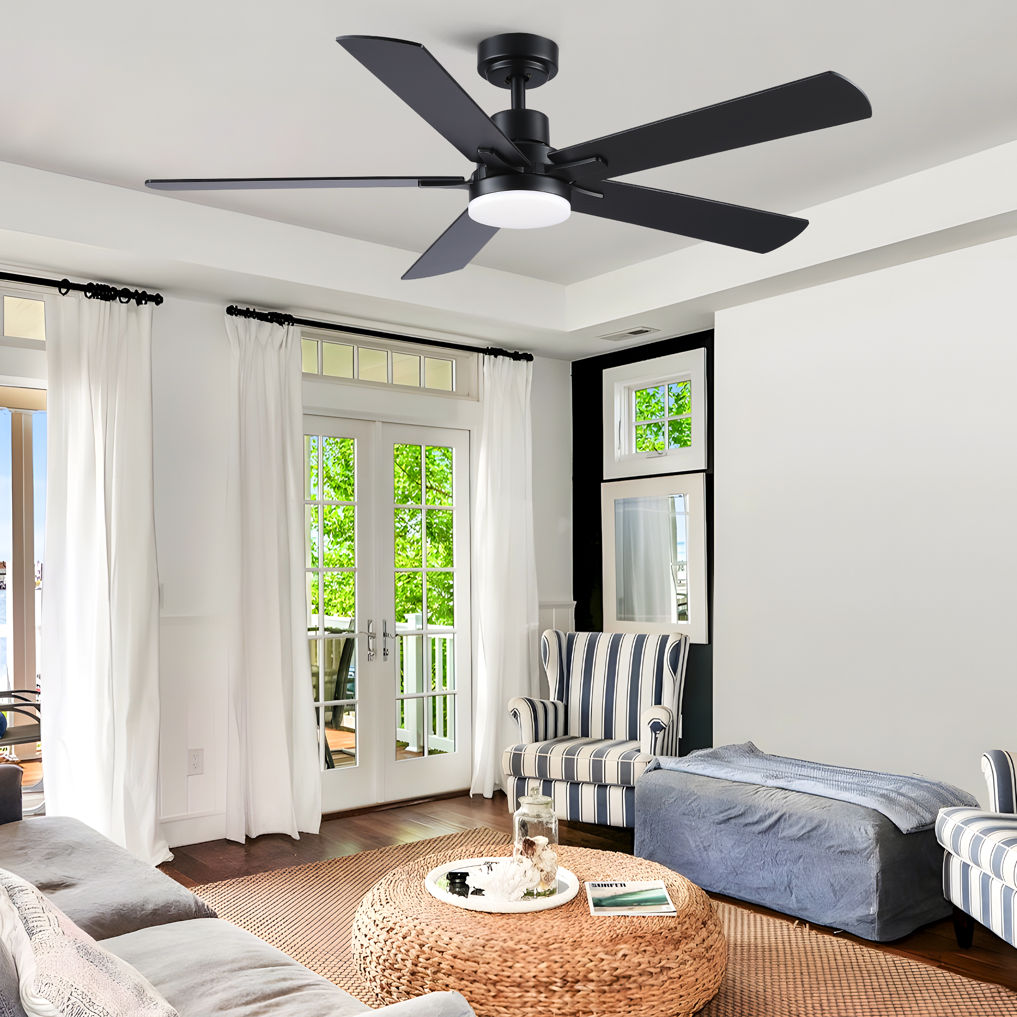 52" Black Lowe Profile Ceiling Fan with Light - Image 2
