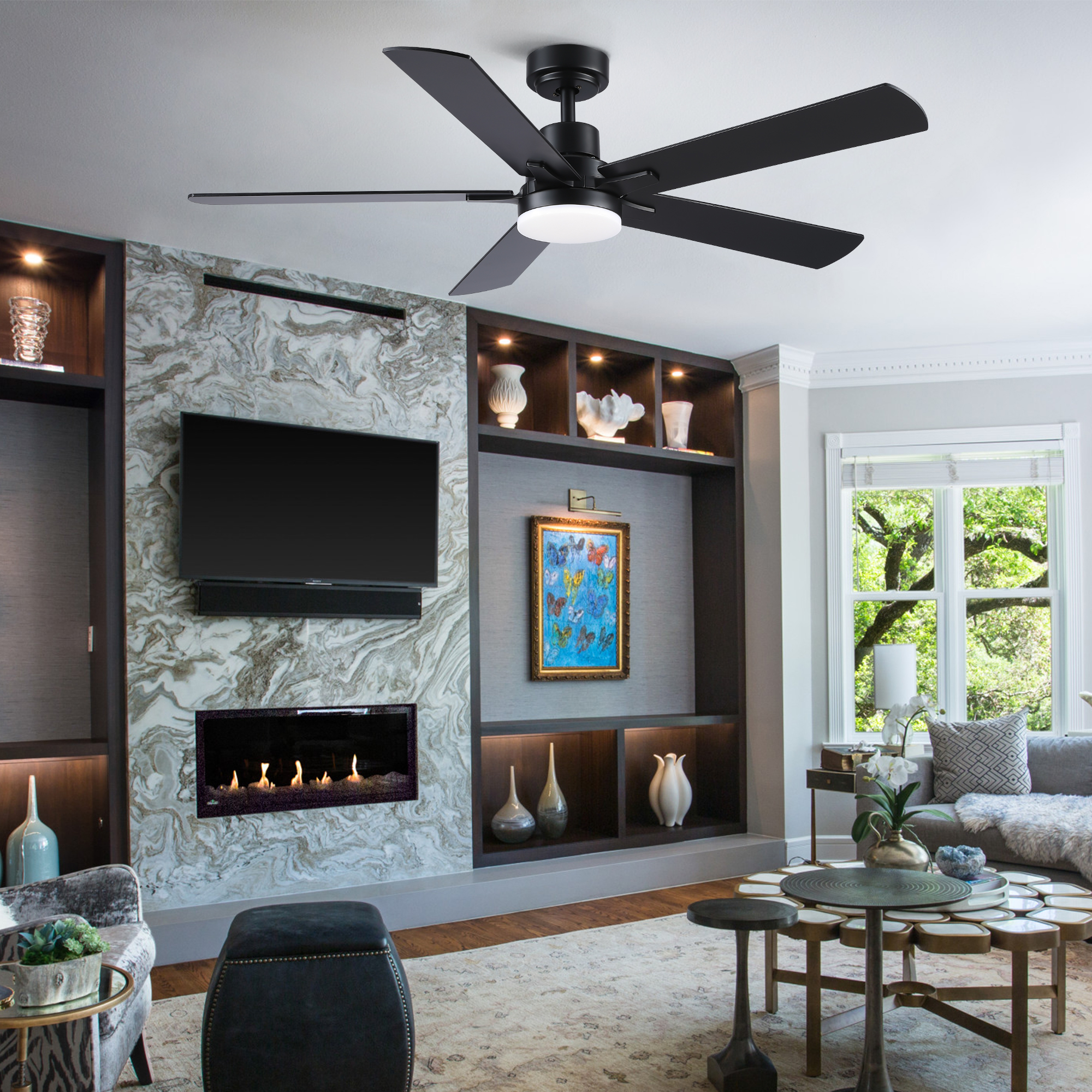 52" Black Lowe Profile Ceiling Fan with Light - Image 4