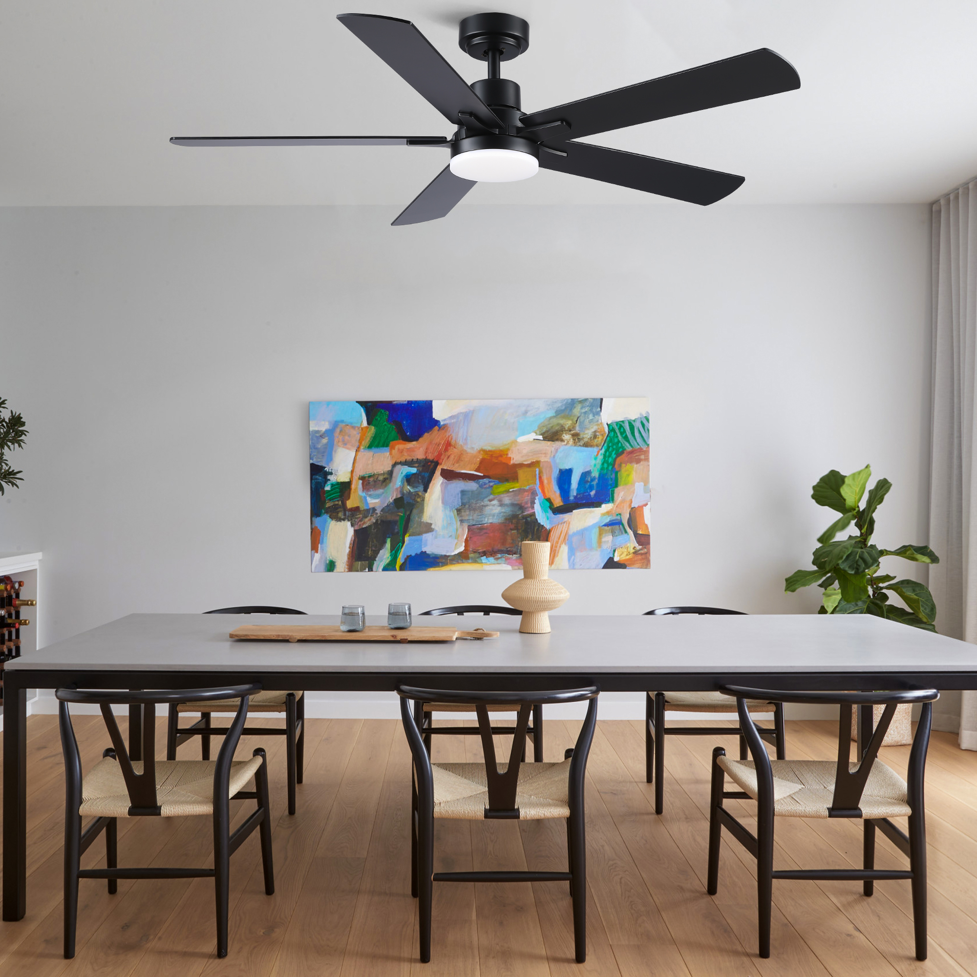 52" Black Lowe Profile Ceiling Fan with Light - Image 5
