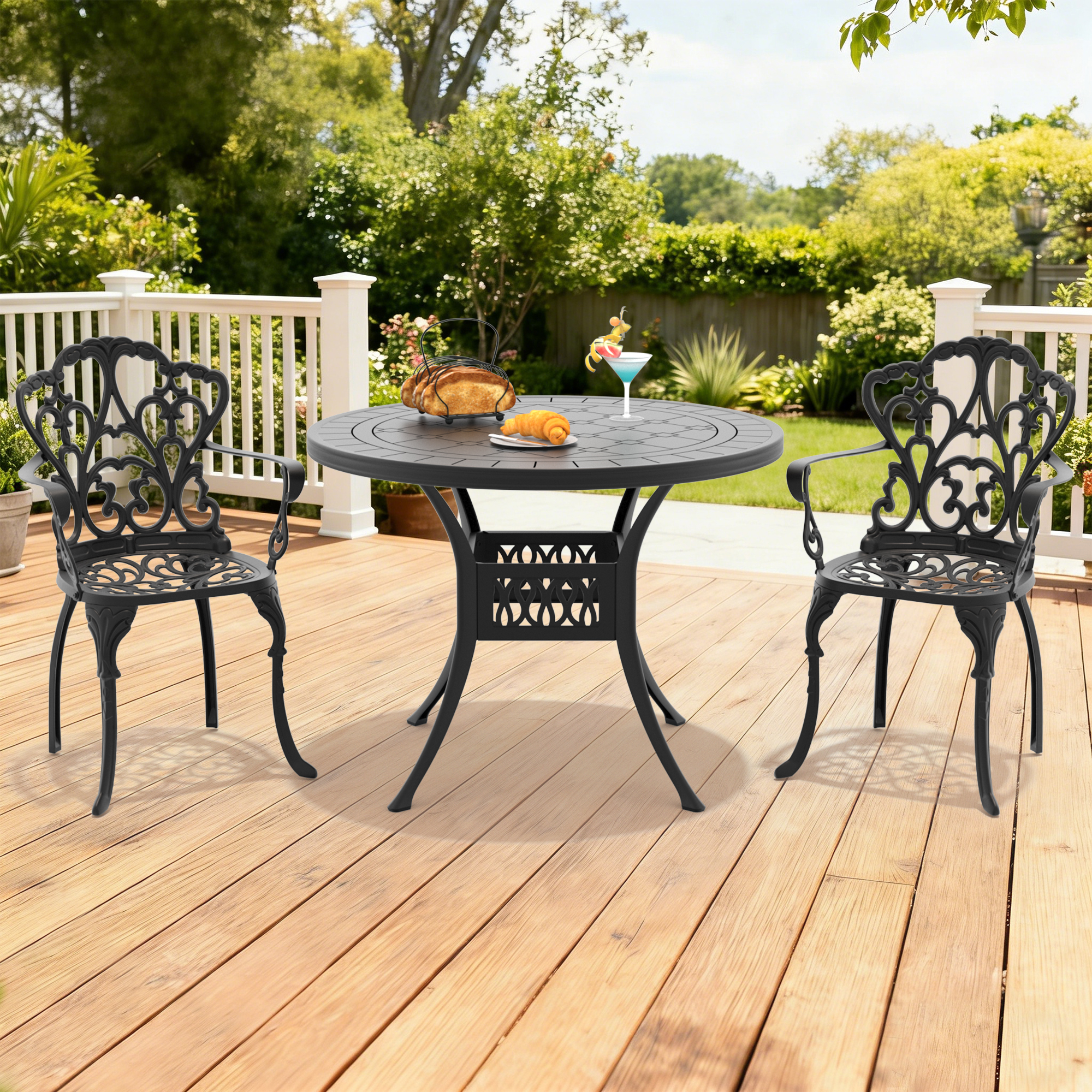 3-Piece Set Of Cast Aluminum Patio Furniture With Beige Cushions - Image 2